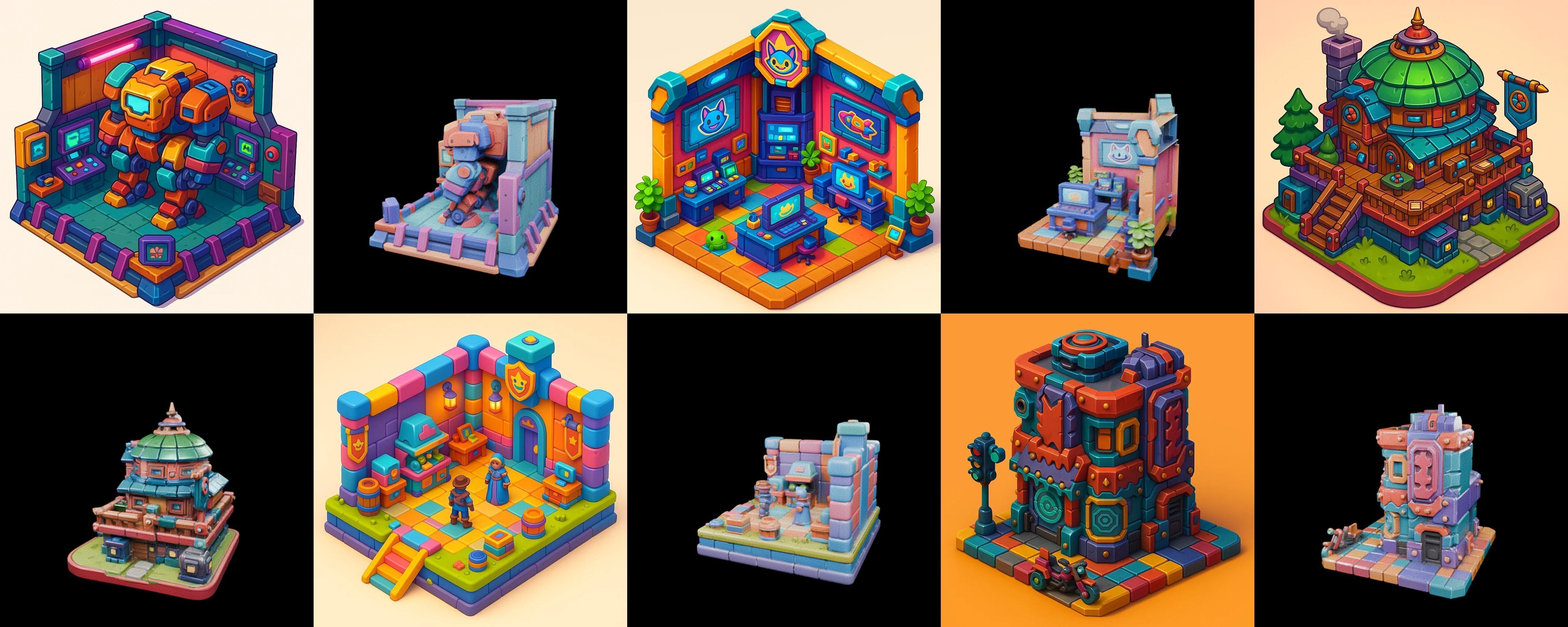 Building Color bundle 21 pack 100 glb Low-poly 3D model_7