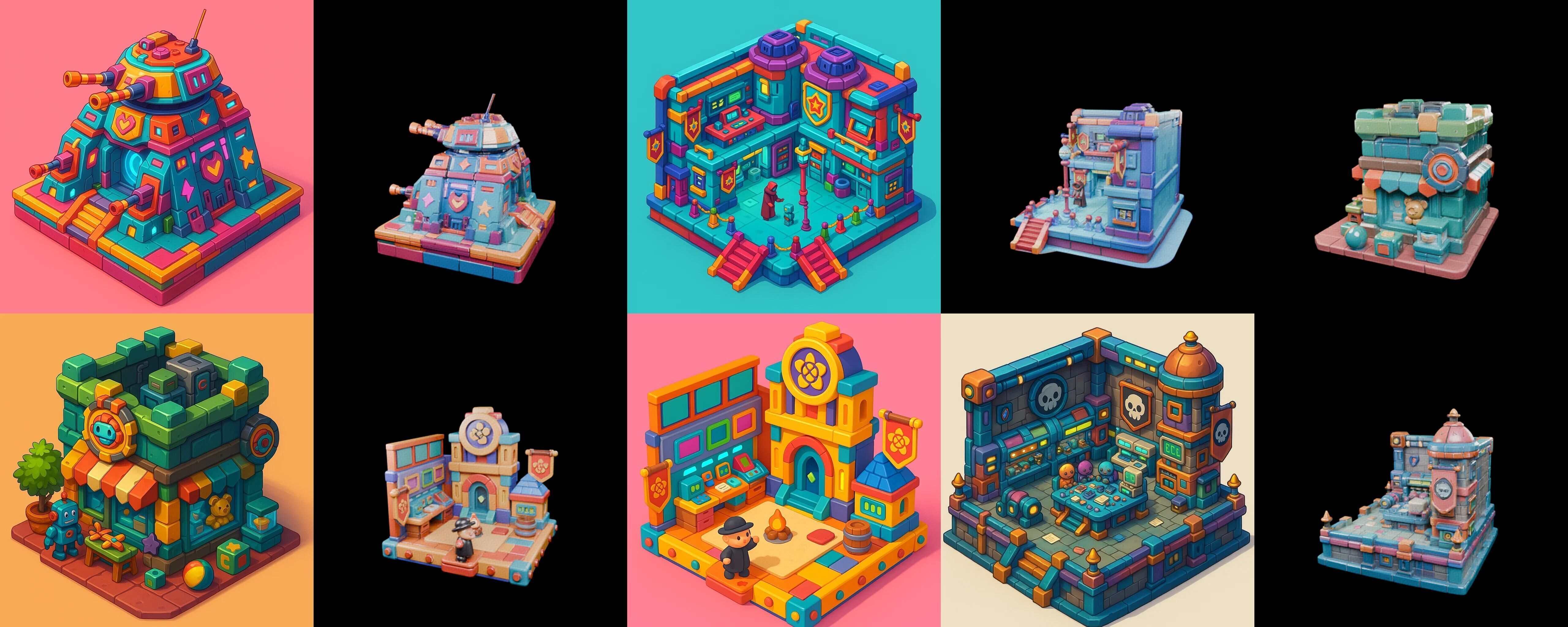 Building Color bundle 21 pack 100 glb Low-poly 3D model_2
