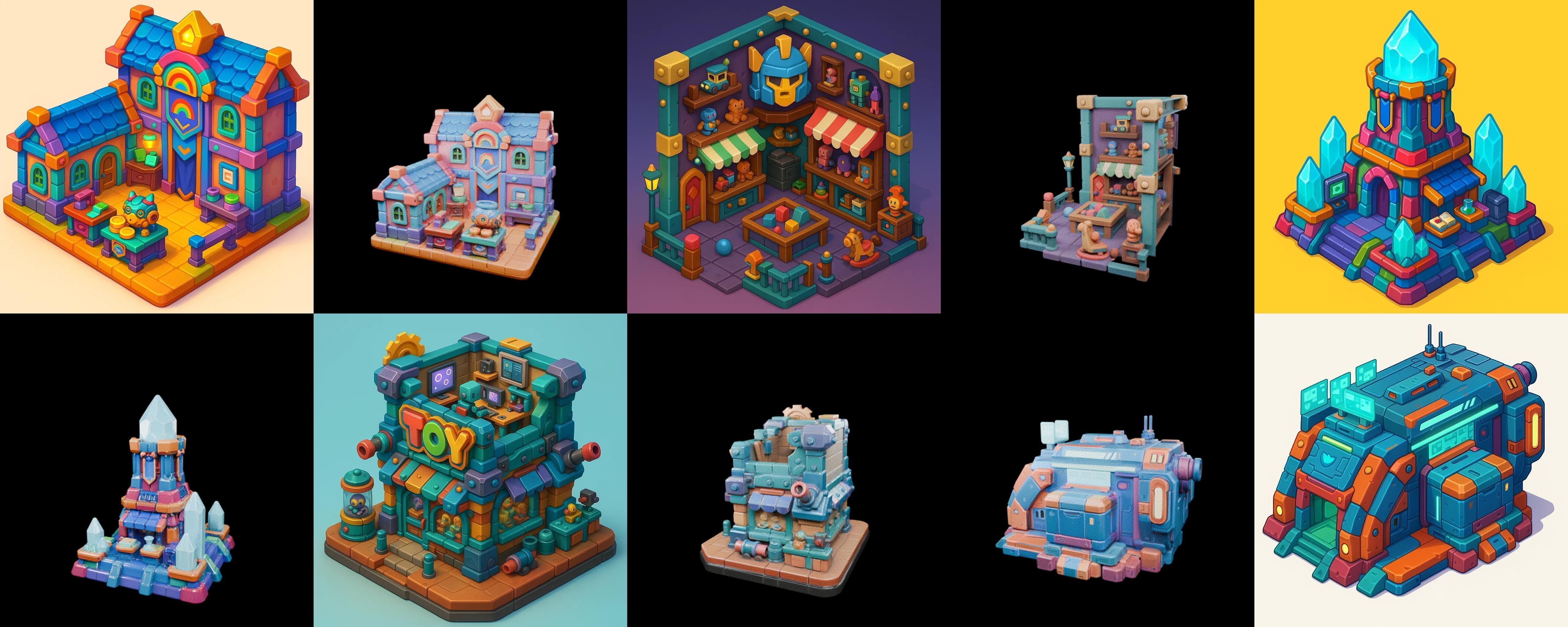 Building Color bundle 21 pack 100 glb Low-poly 3D model_1