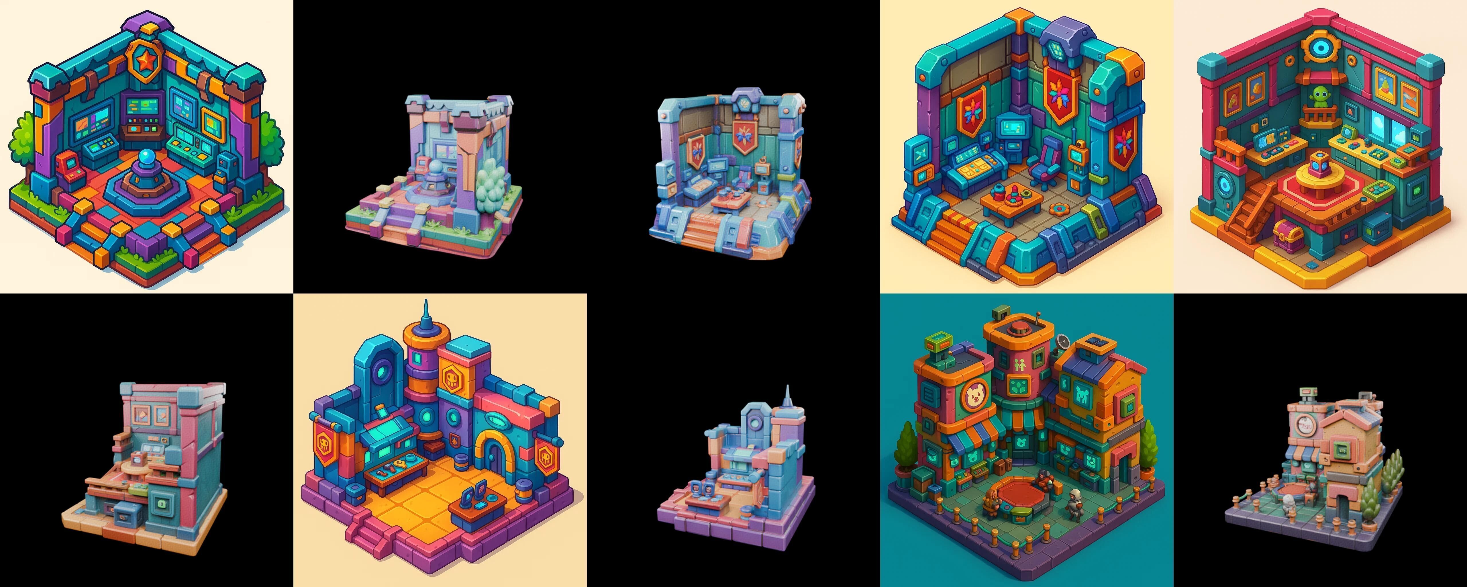 Building Color bundle 21 pack 100 glb Low-poly 3D model_12