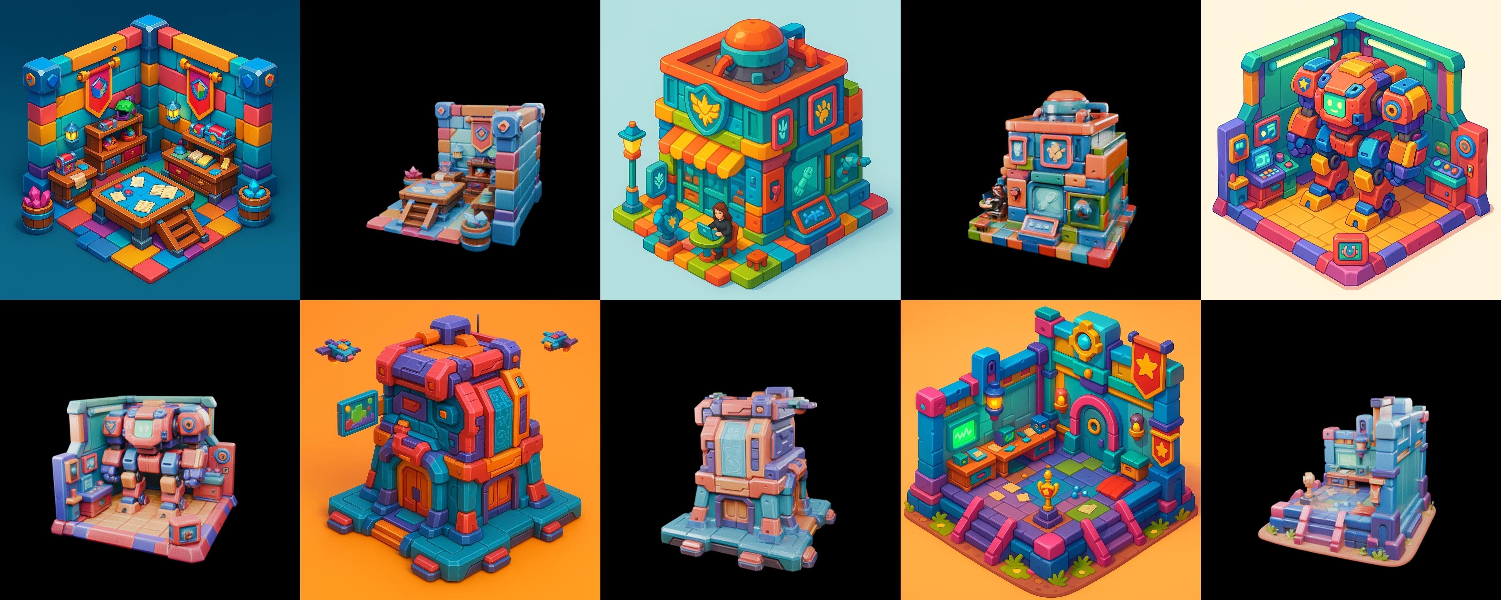 Building Color bundle 21 pack 100 glb Low-poly 3D model_16