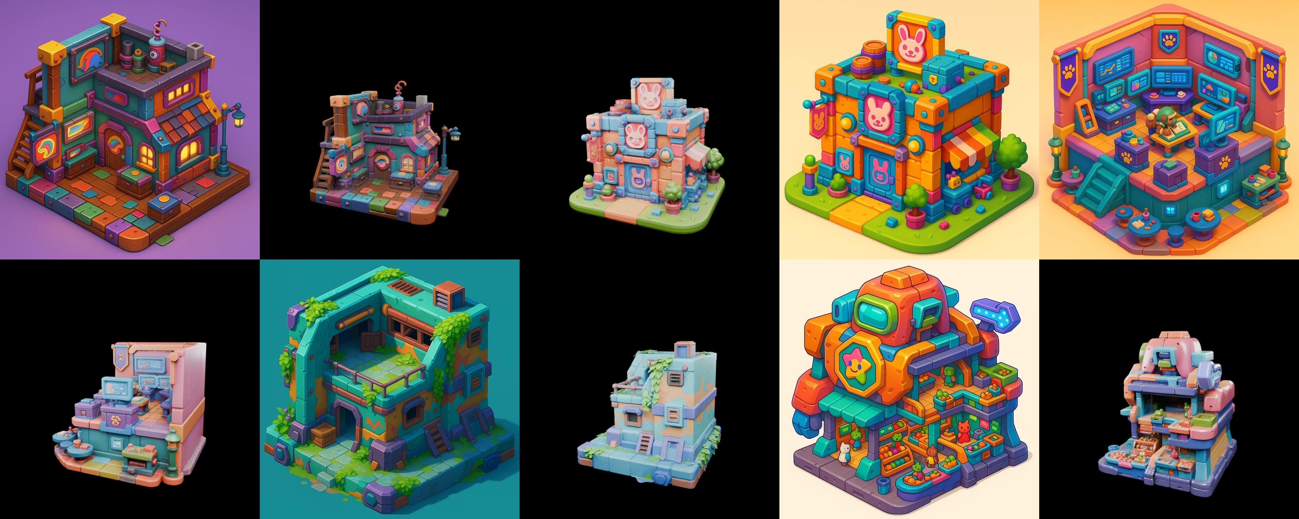 Building Color bundle 21 pack 100 glb Low-poly 3D model_13