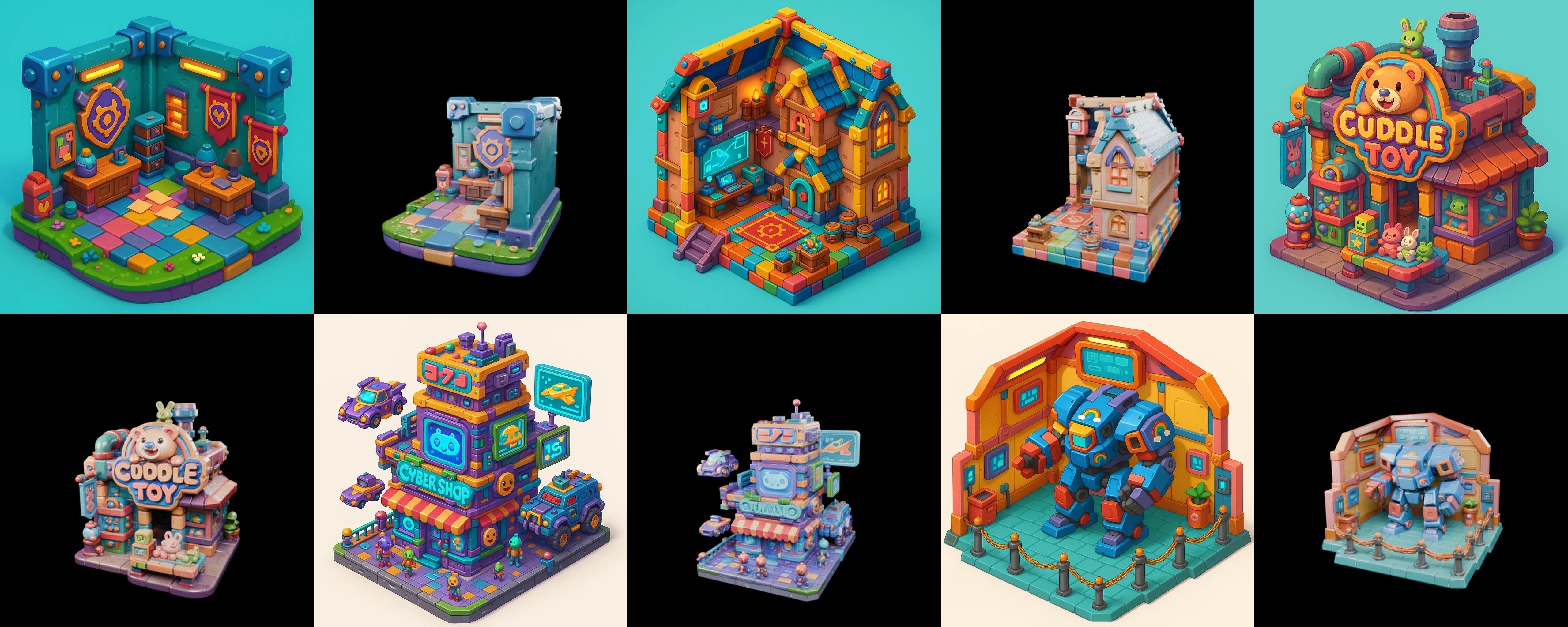 Building Color bundle 21 pack 100 glb Low-poly 3D model_19