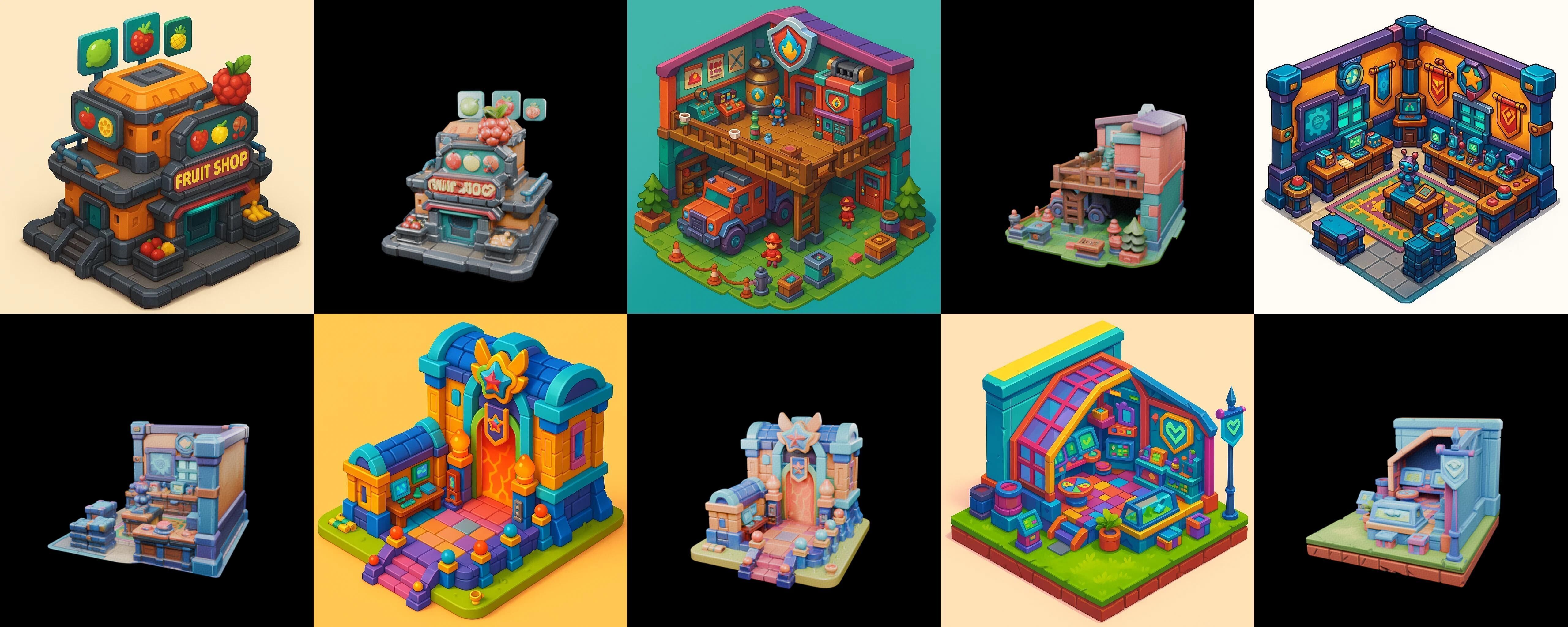 Building Color bundle 21 pack 100 glb Low-poly 3D model_18