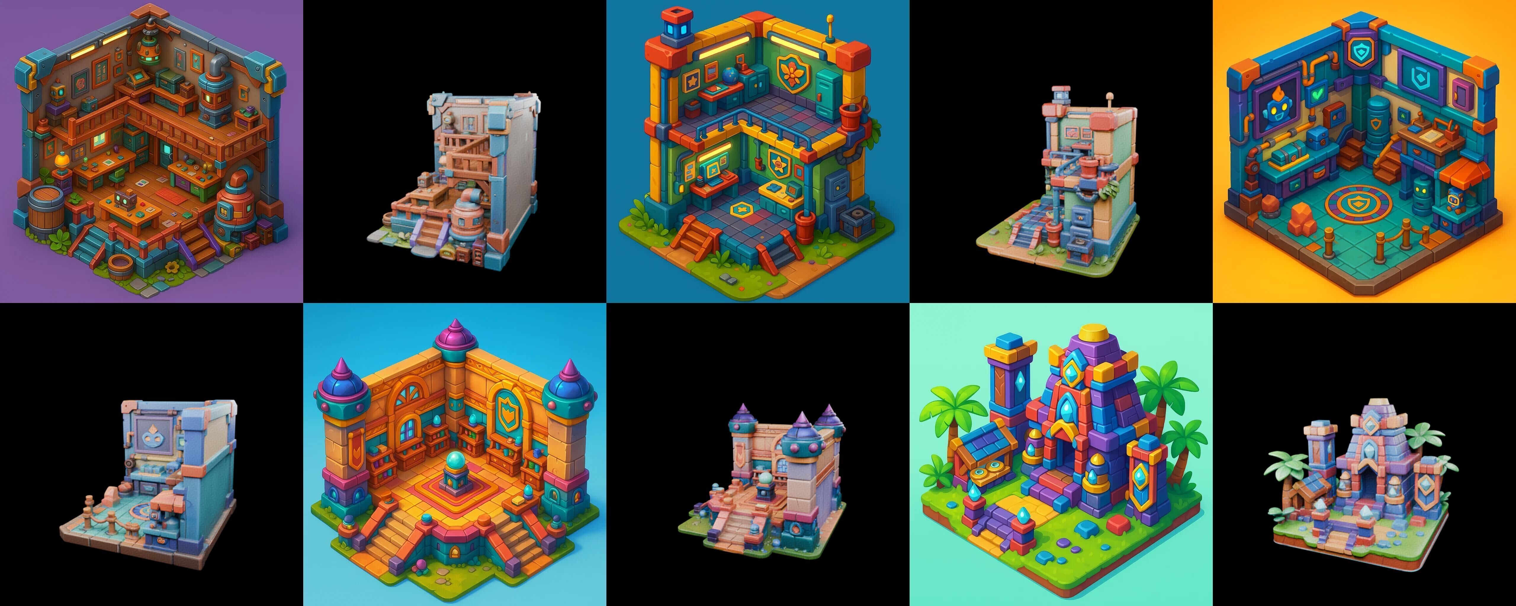 Building Color bundle 21 pack 100 glb Low-poly 3D model_9