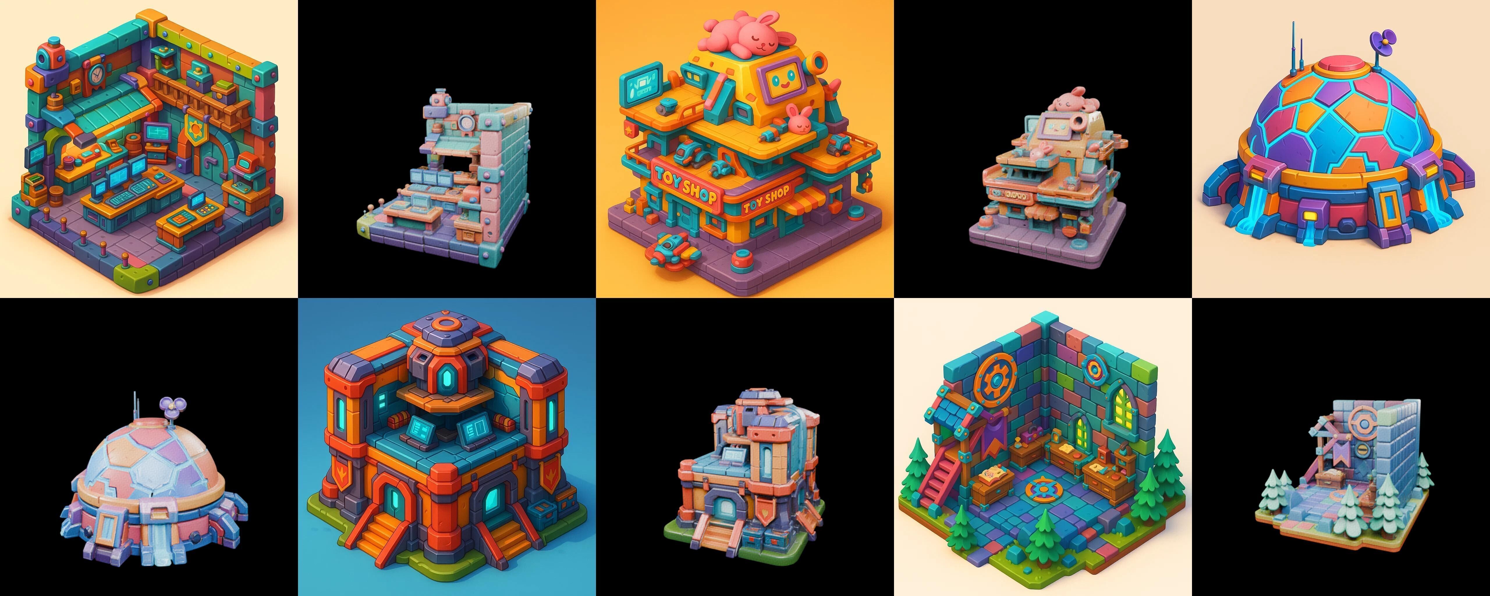 Building Color bundle 21 pack 100 glb Low-poly 3D model_8