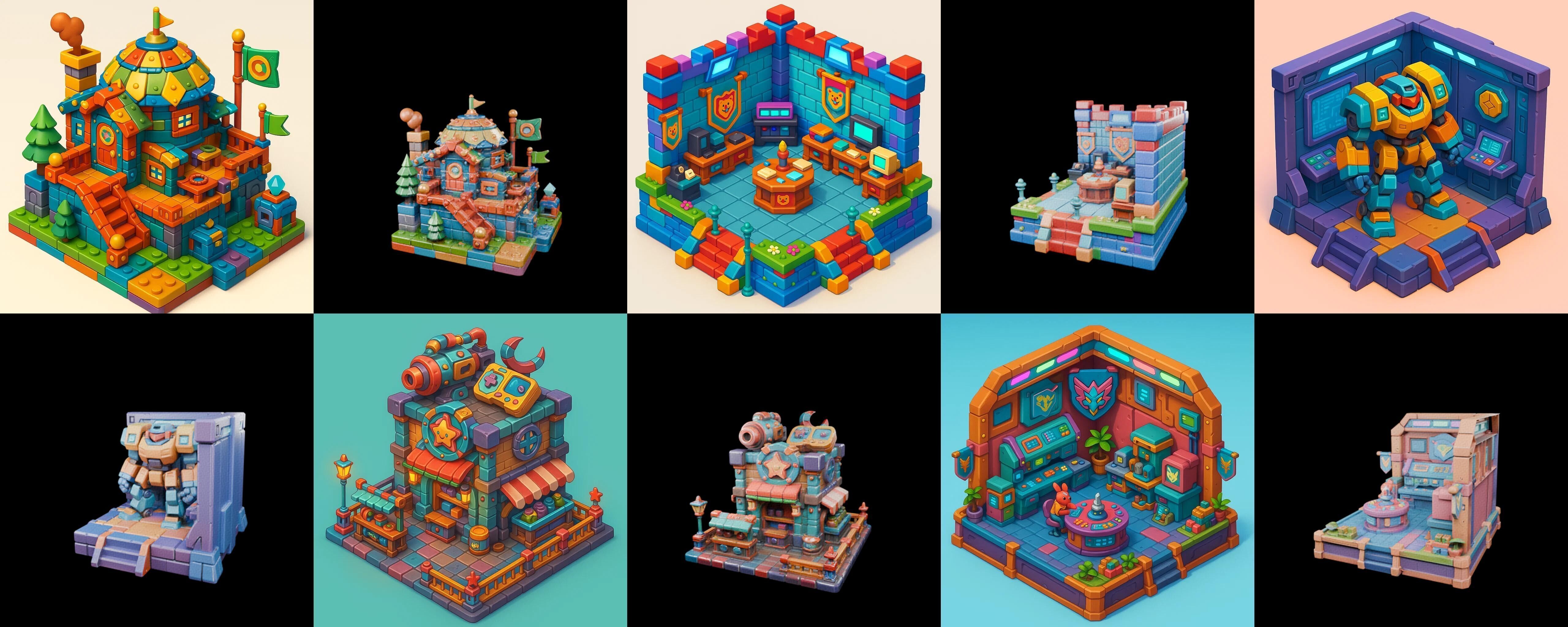 Building Color bundle 21 pack 100 glb Low-poly 3D model_11