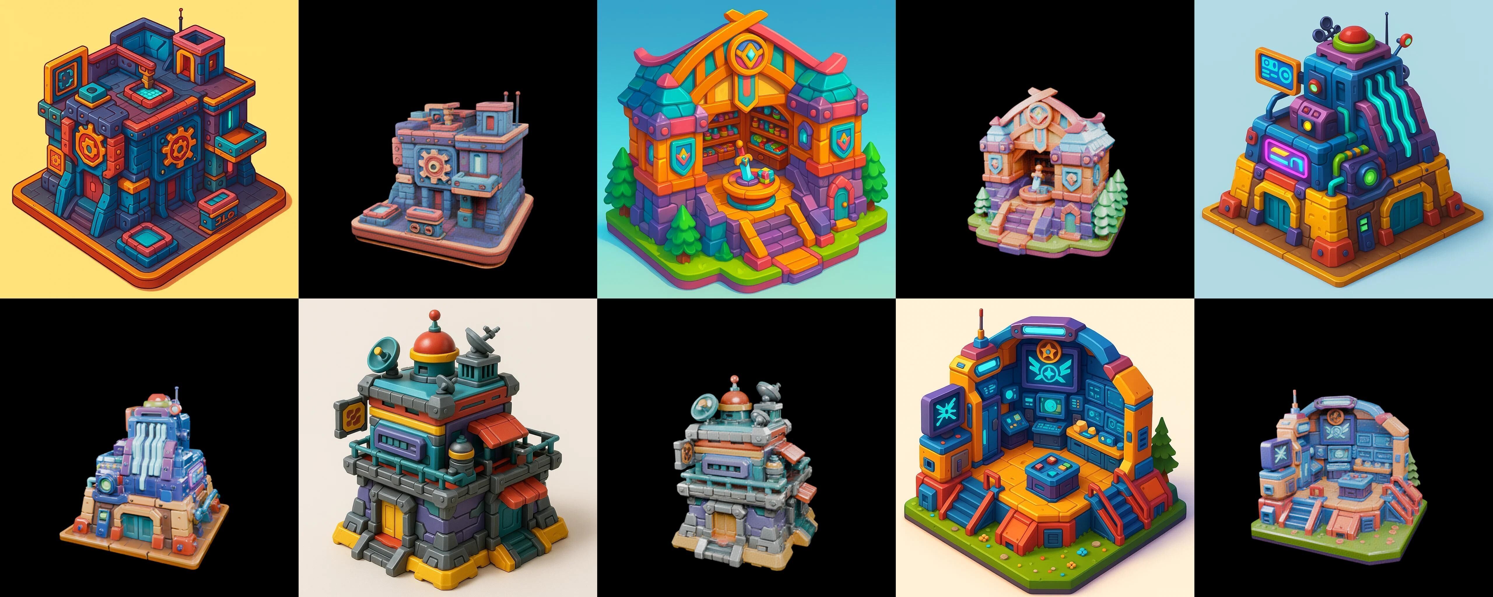 Building Color bundle 21 pack 100 glb Low-poly 3D model_14