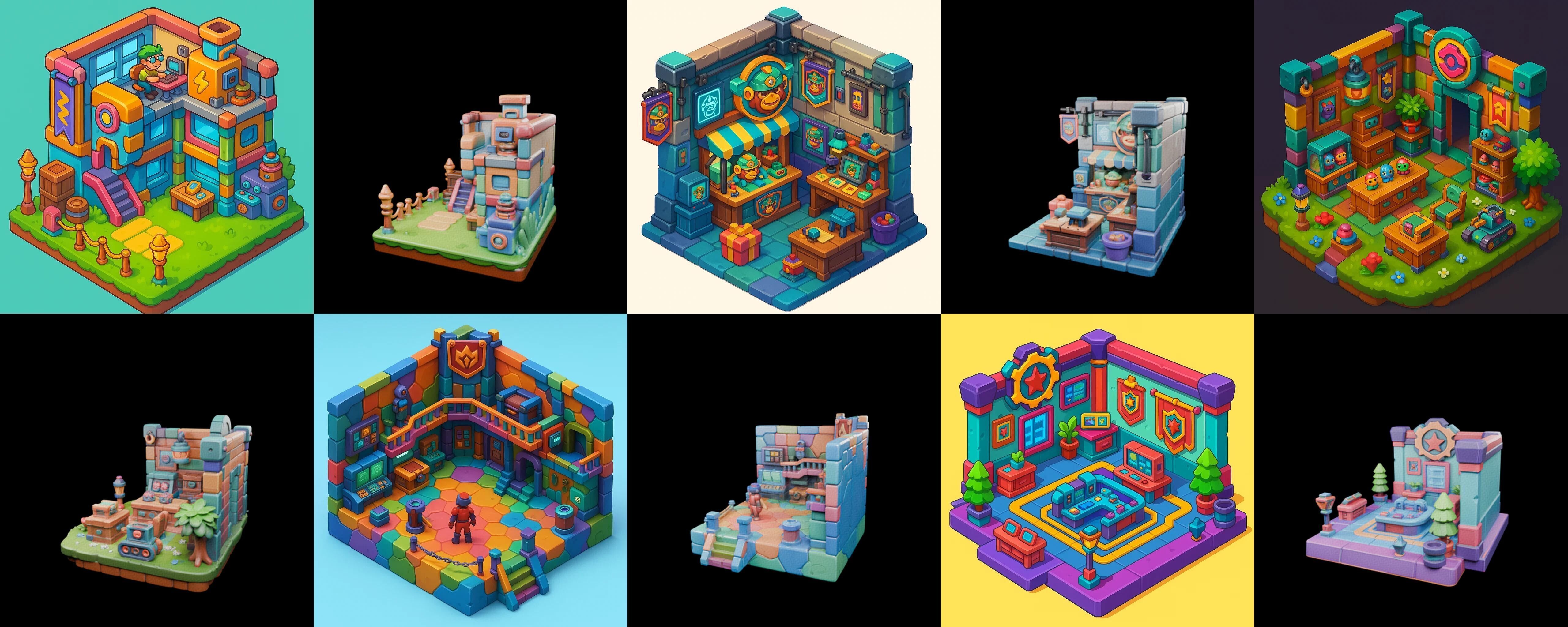 Building Color bundle 21 pack 100 glb Low-poly 3D model_15