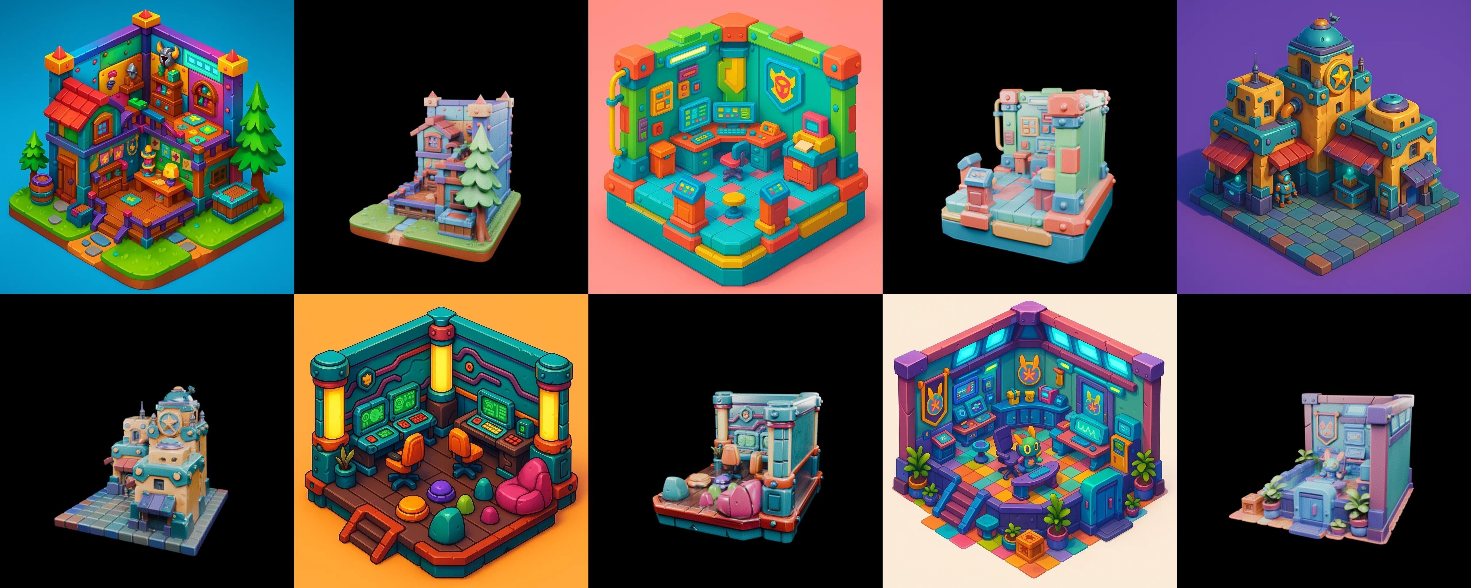 Building Color bundle 21 pack 100 glb Low-poly 3D model_3