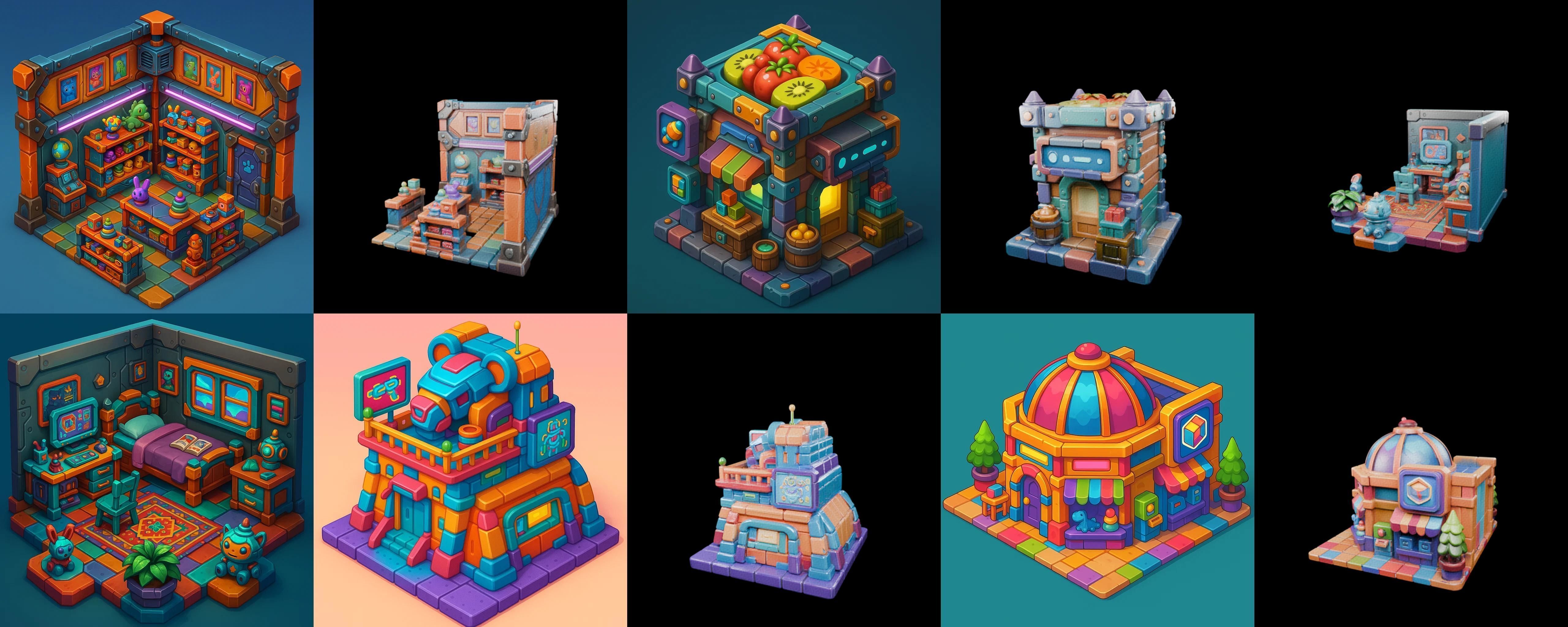 Building Color bundle 21 pack 100 glb Low-poly 3D model_17