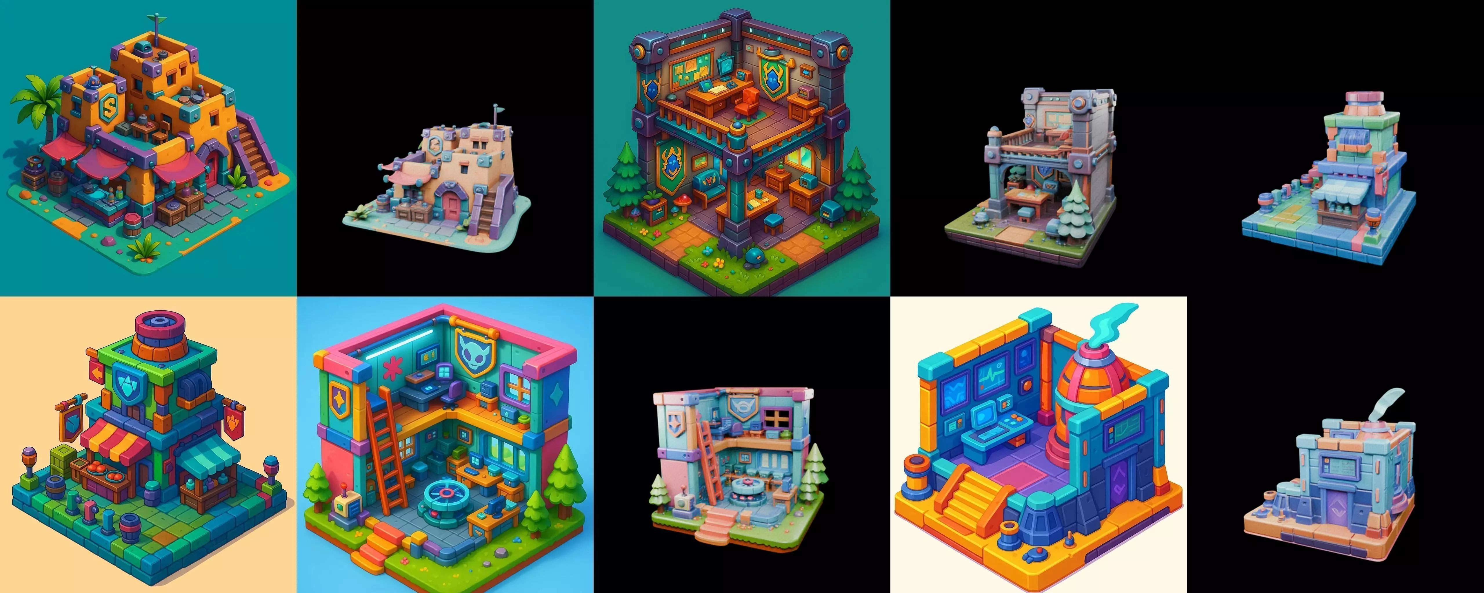 Building Color bundle 21 pack 100 glb Low-poly 3D model_0