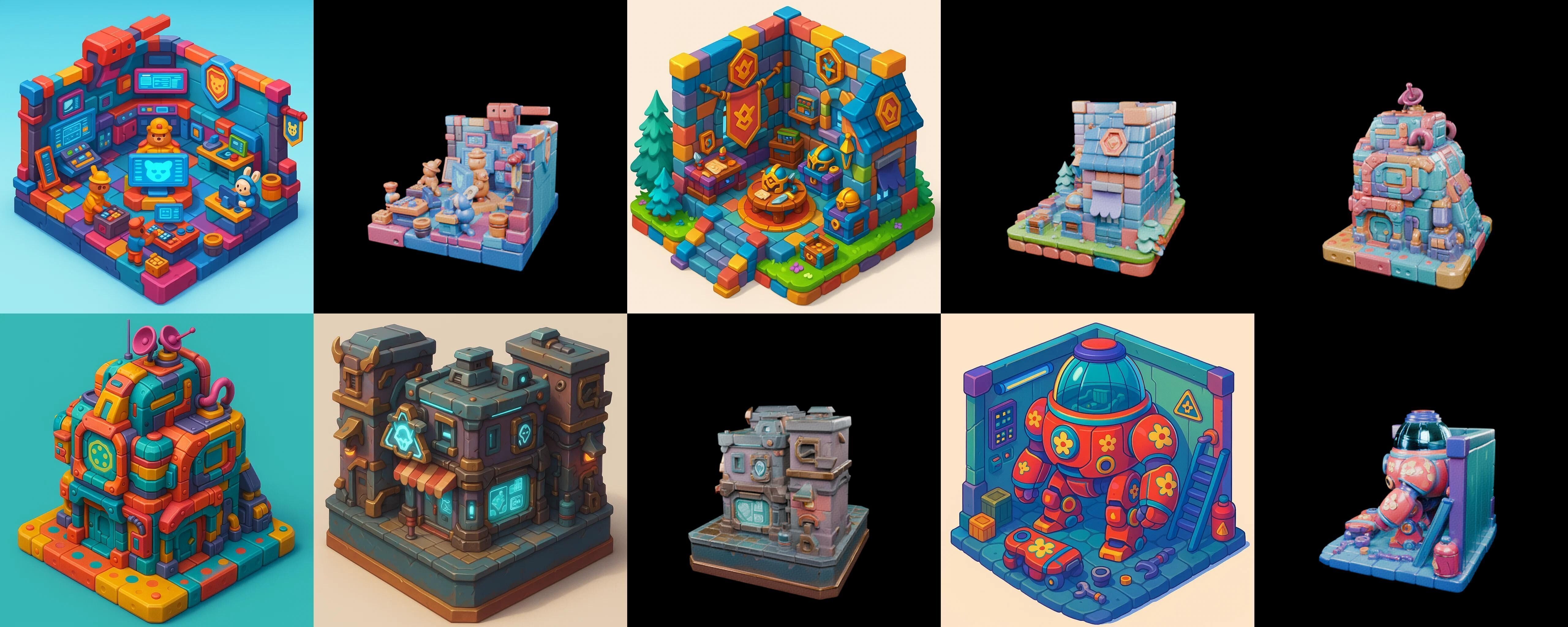 Building Color bundle 21 pack 100 glb Low-poly 3D model_6