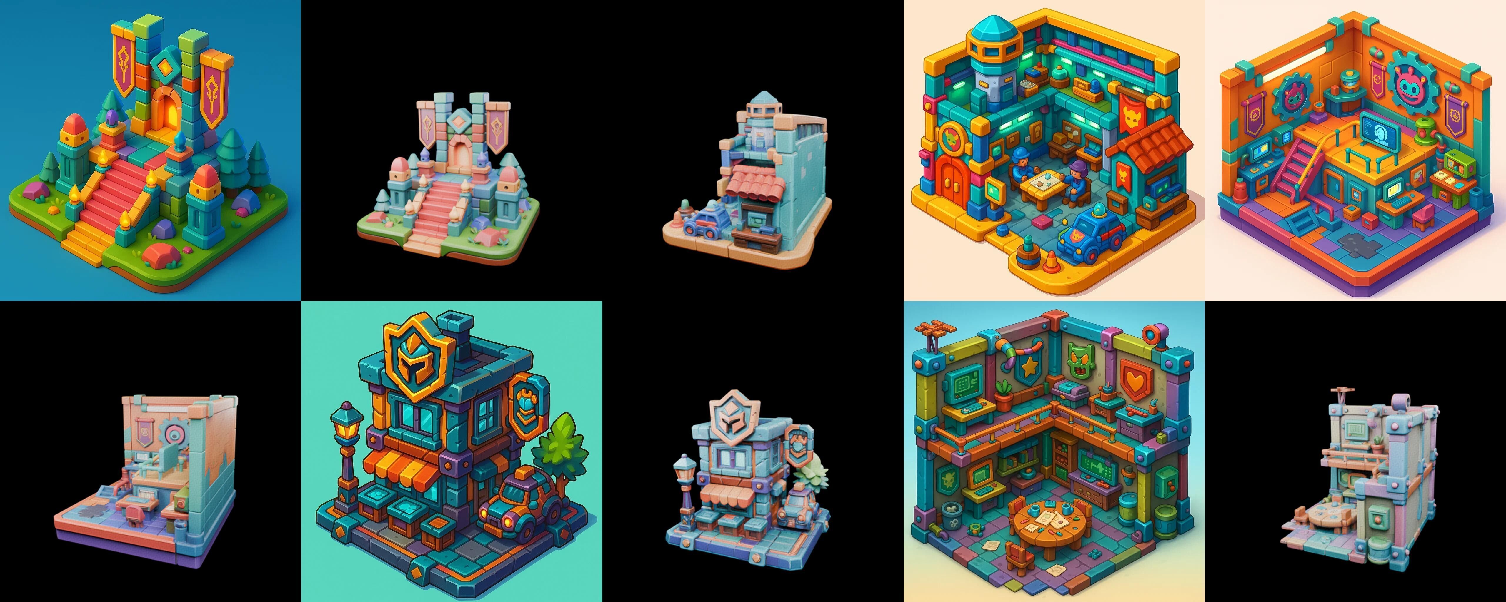 Building Color bundle 21 pack 100 glb Low-poly 3D model_10