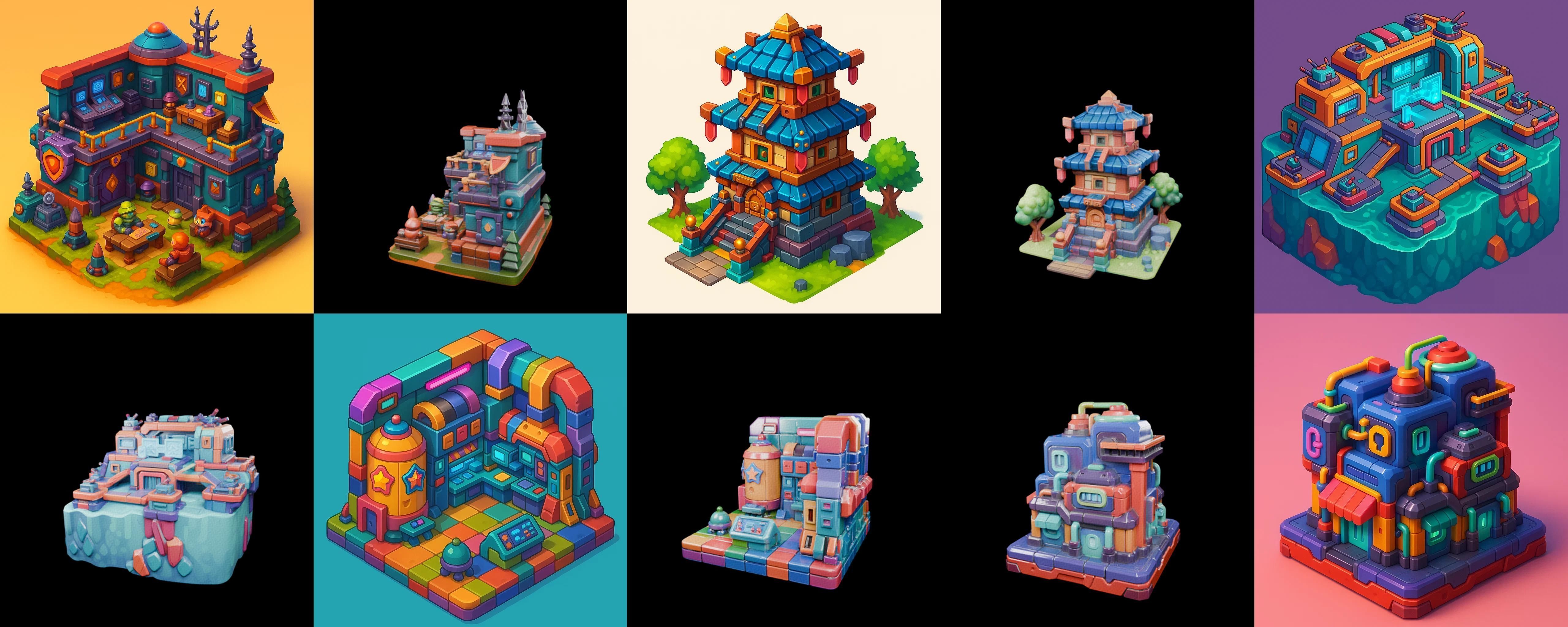 Building Color bundle 20 pack 100 glb Low-poly 3D model_7