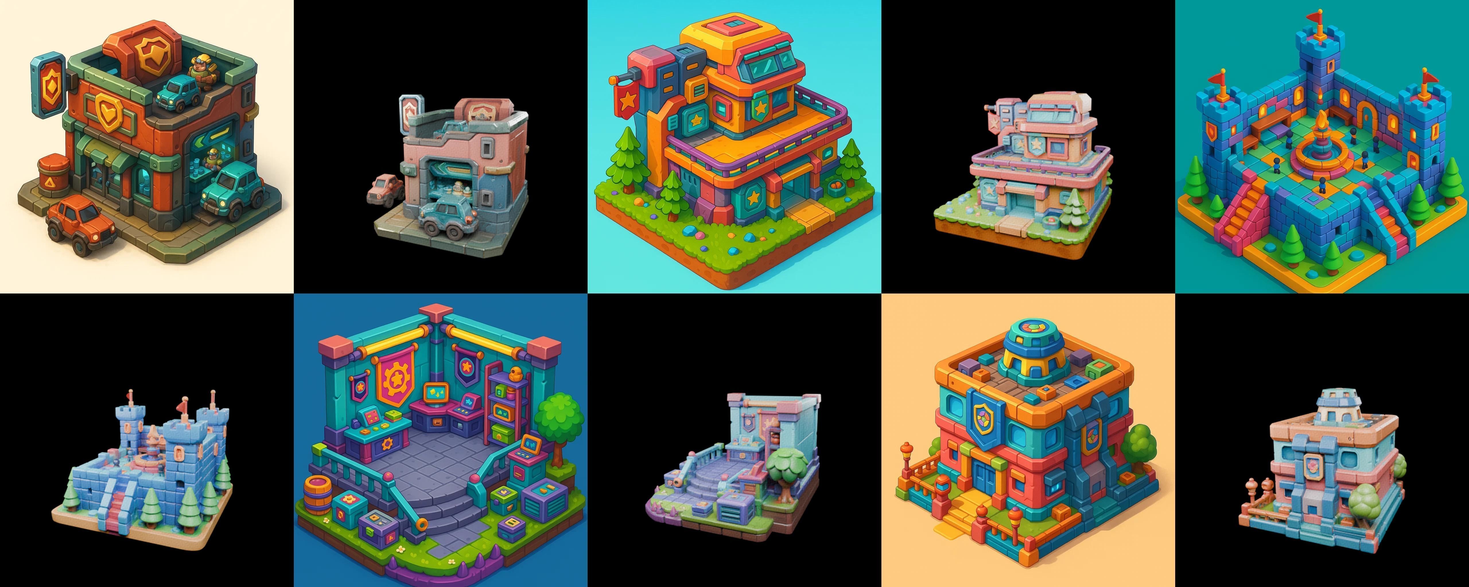 Building Color bundle 20 pack 100 glb Low-poly 3D model_12