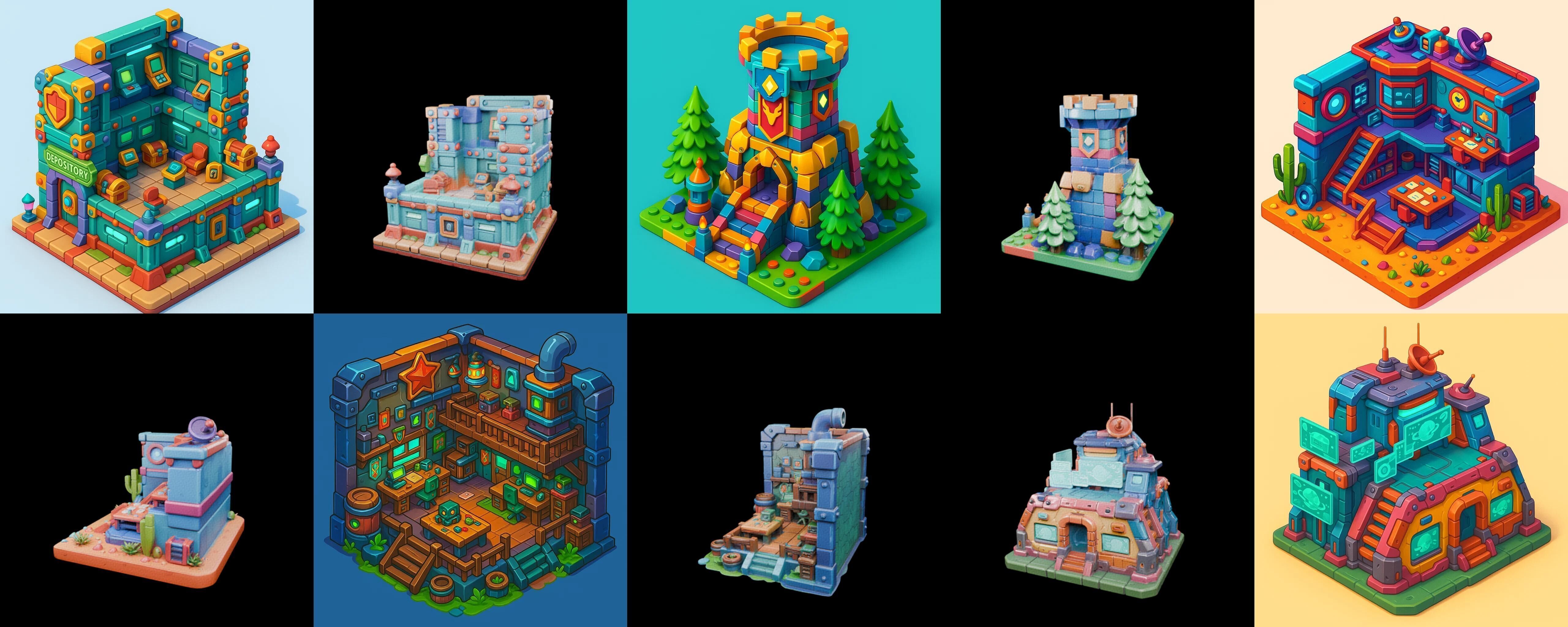 Building Color bundle 20 pack 100 glb Low-poly 3D model_1