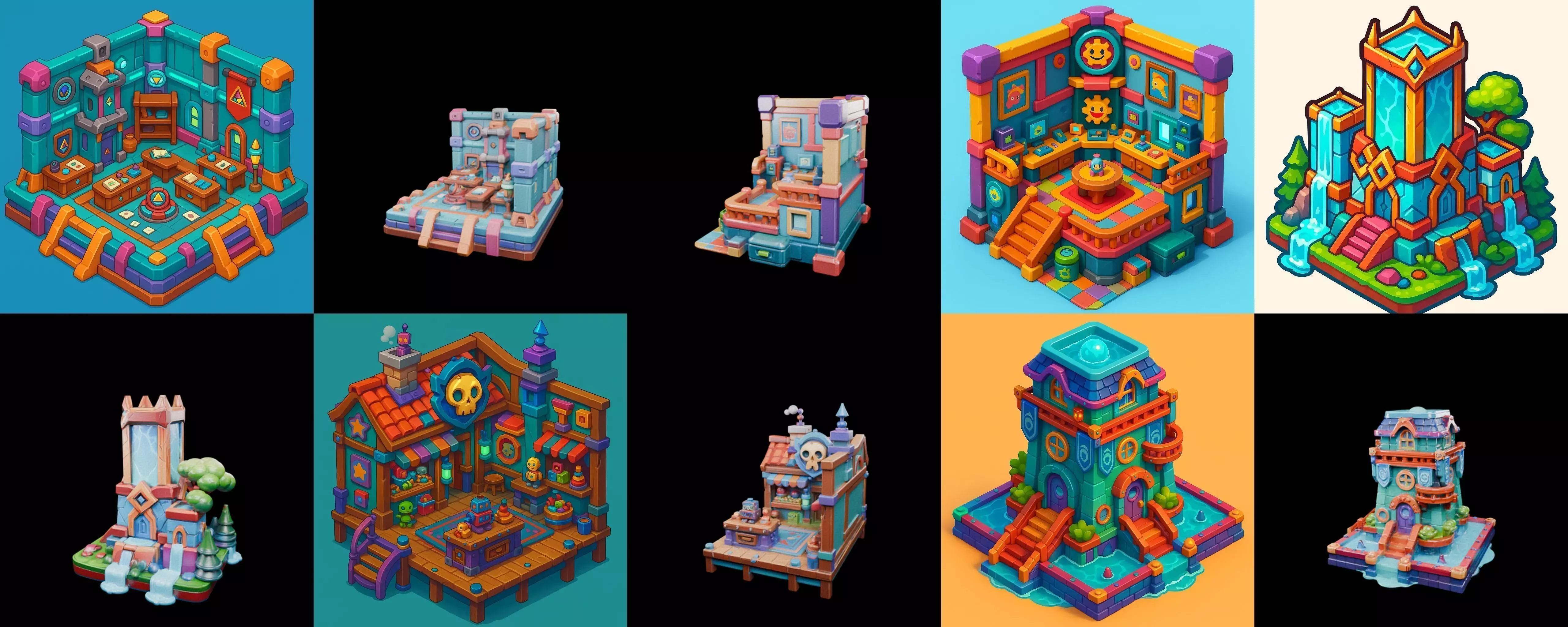 Building Color bundle 20 pack 100 glb Low-poly 3D model_0