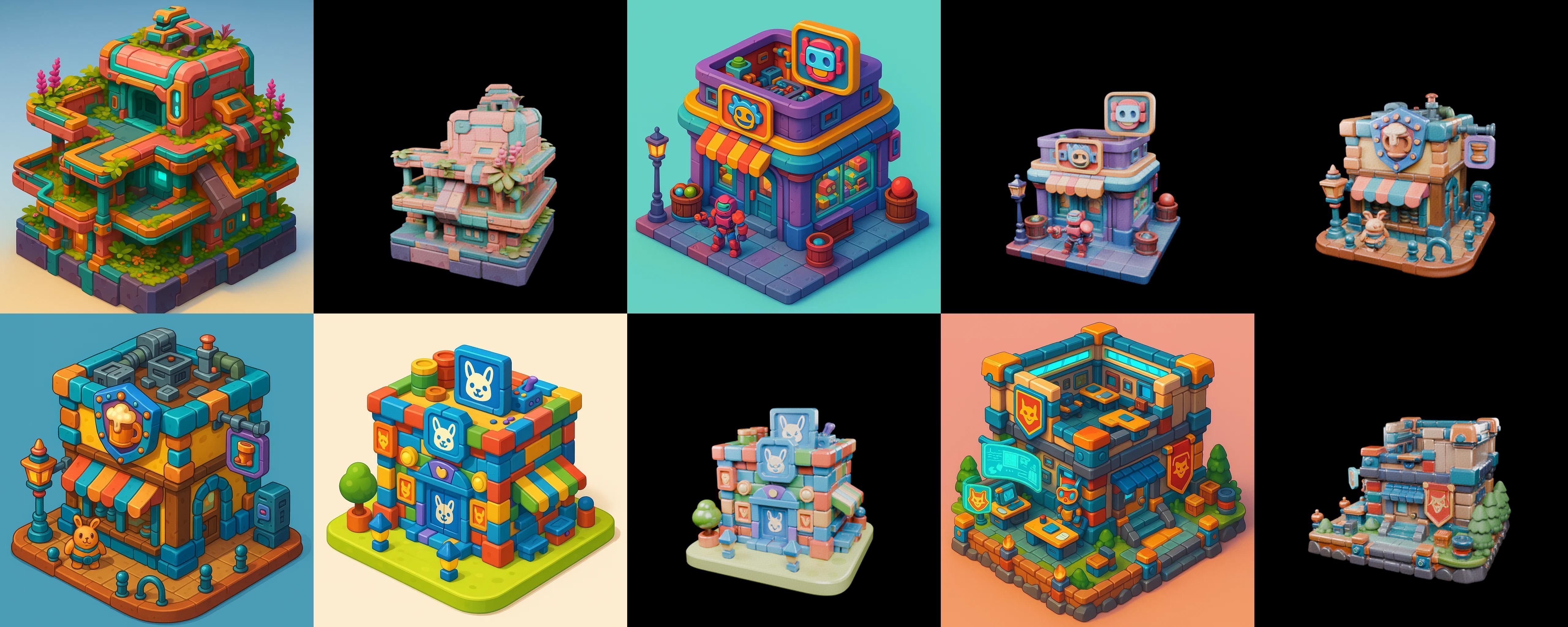 Building Color bundle 20 pack 100 glb Low-poly 3D model_14