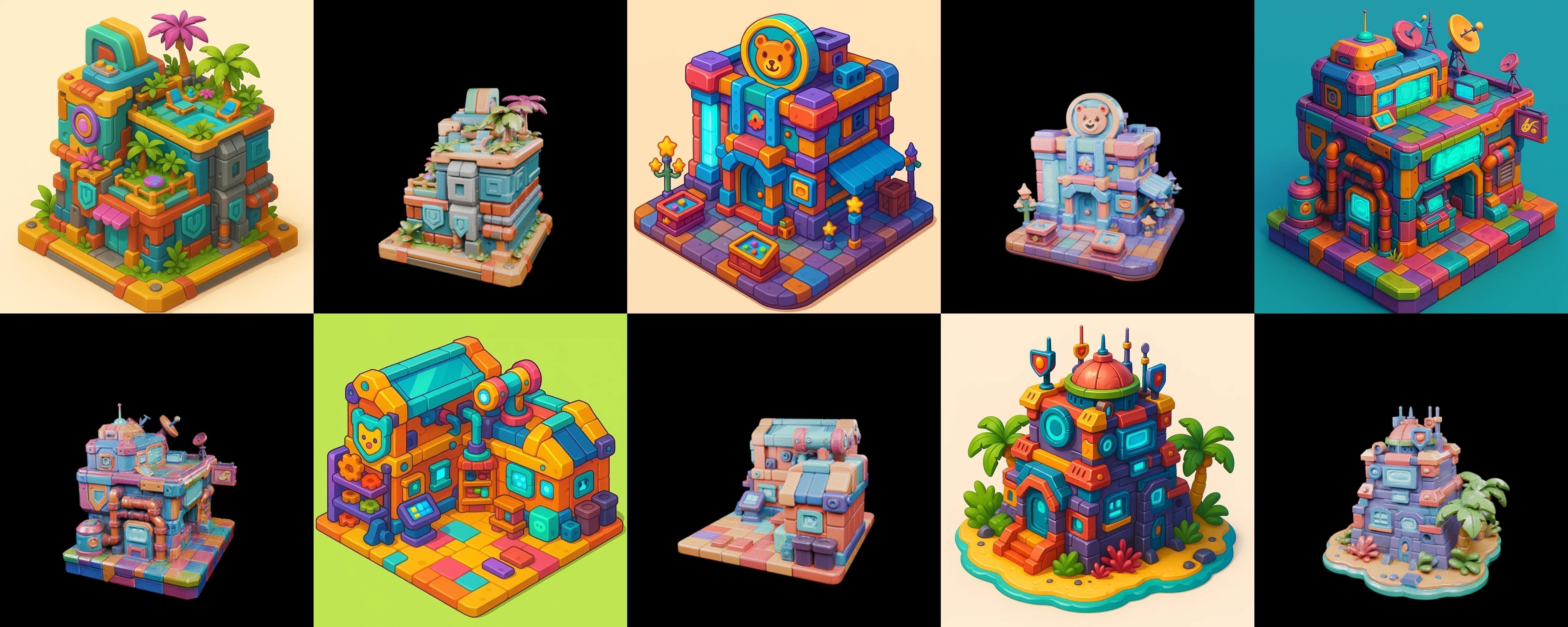 Building Color bundle 20 pack 100 glb Low-poly 3D model_6