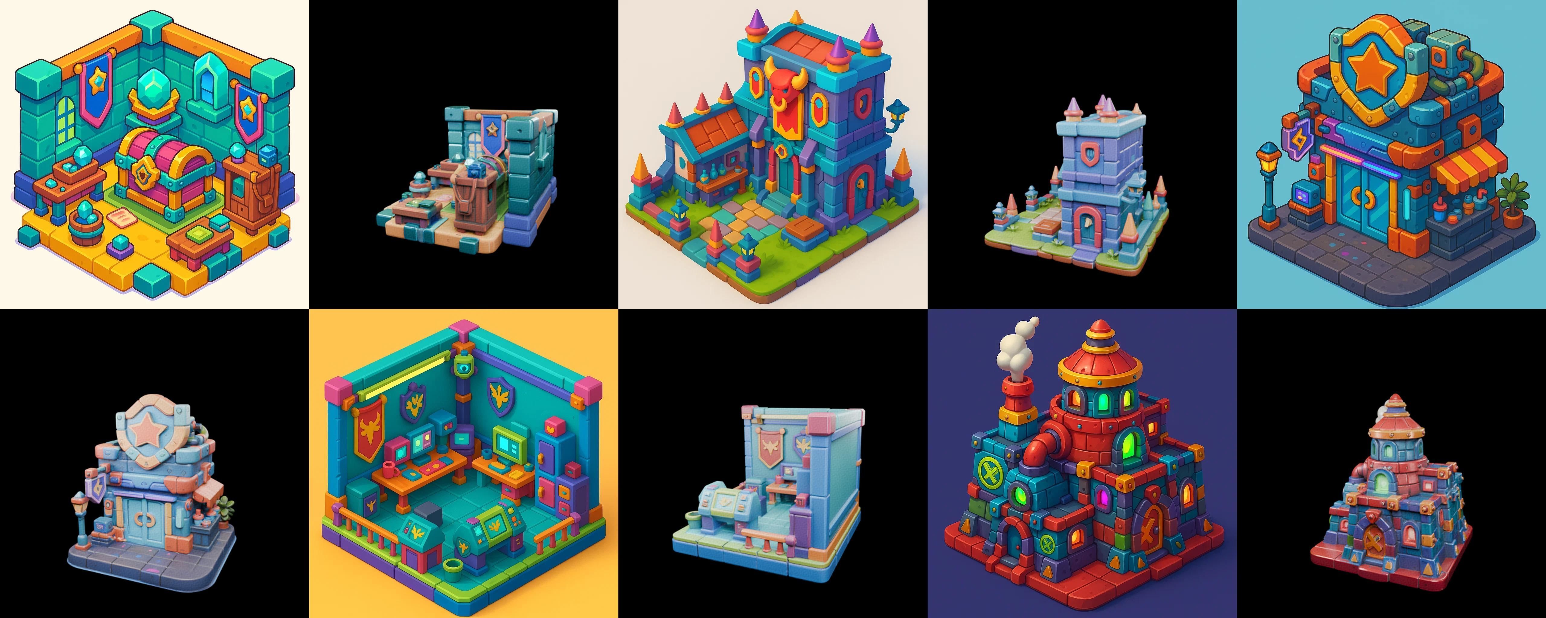 Building Color bundle 20 pack 100 glb Low-poly 3D model_9