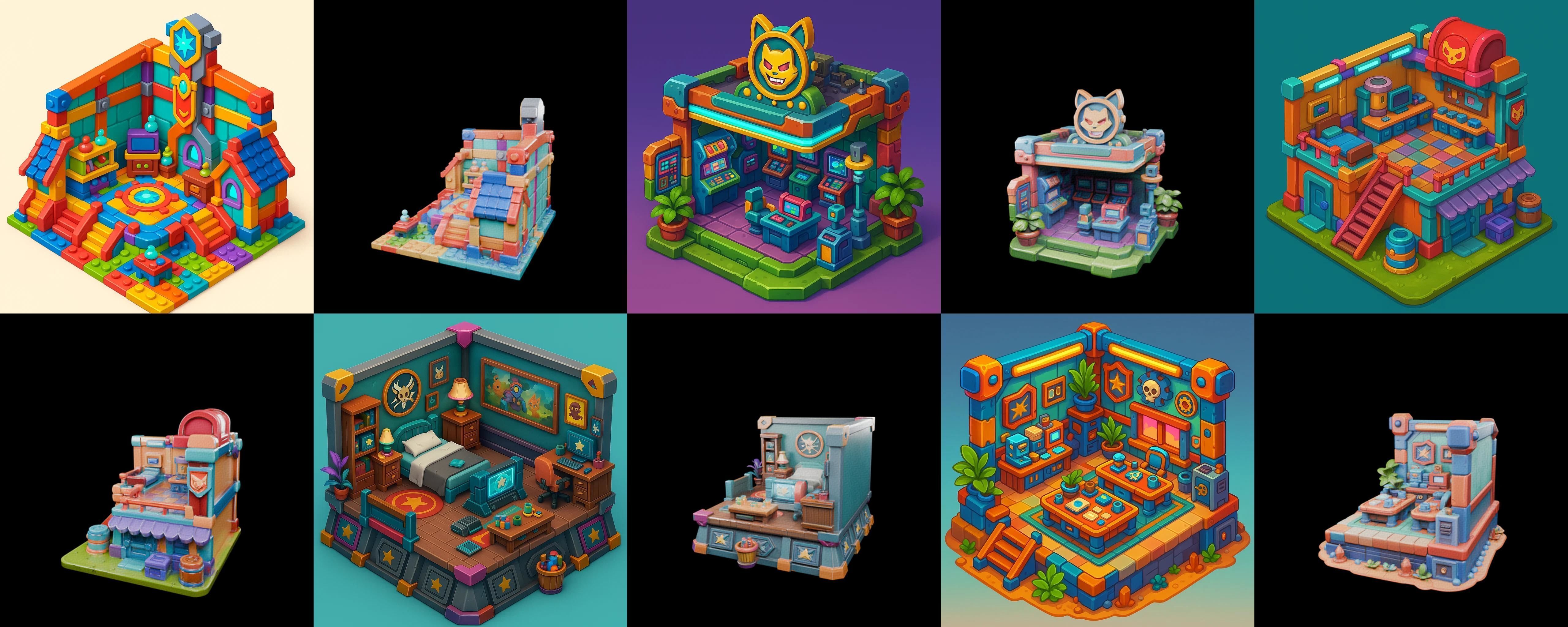 Building Color bundle 20 pack 100 glb Low-poly 3D model_11