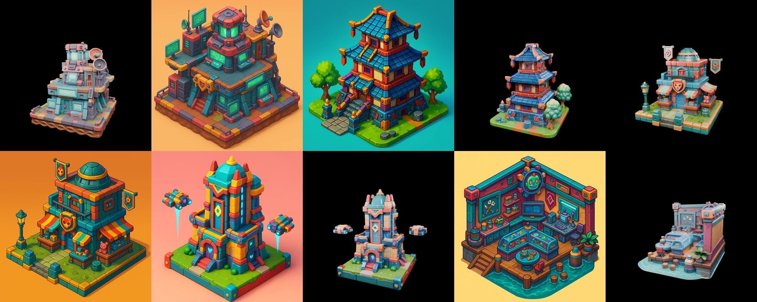 Building Color bundle 20 pack 100 glb Low-poly 3D model_15