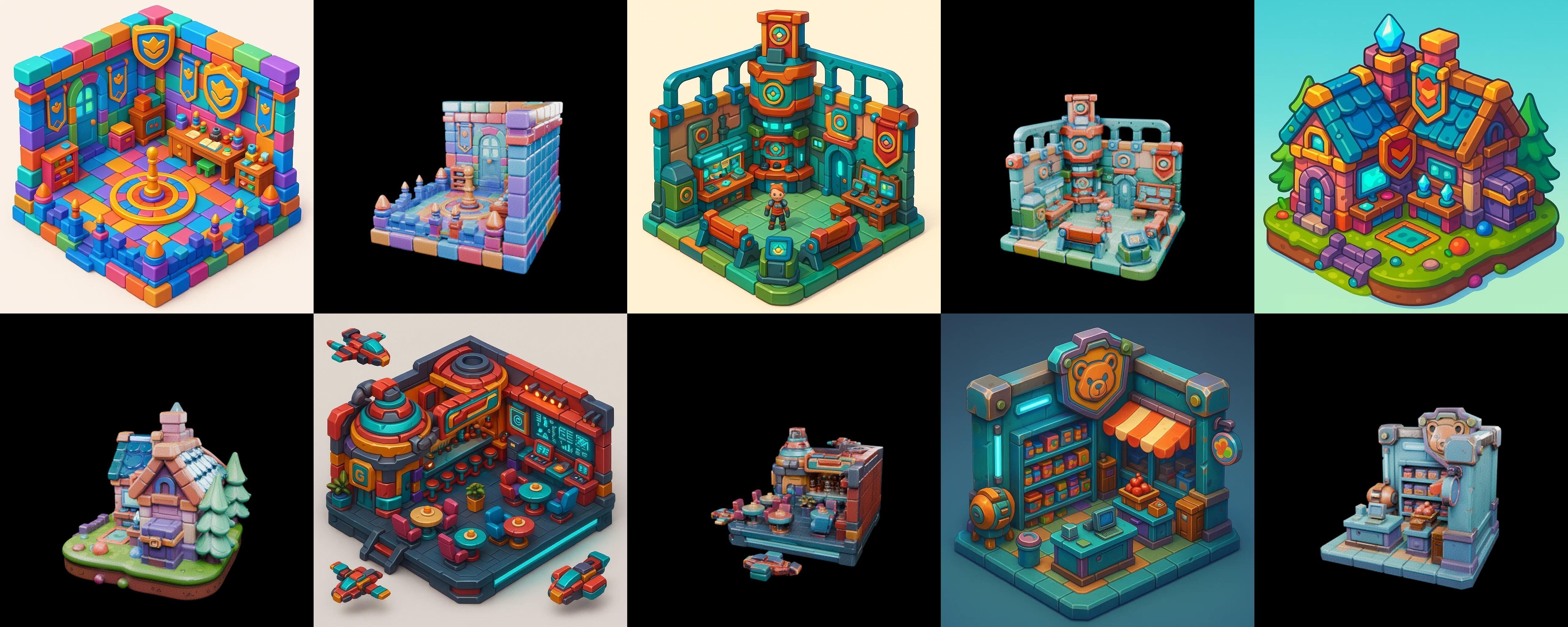 Building Color bundle 20 pack 100 glb Low-poly 3D model_5