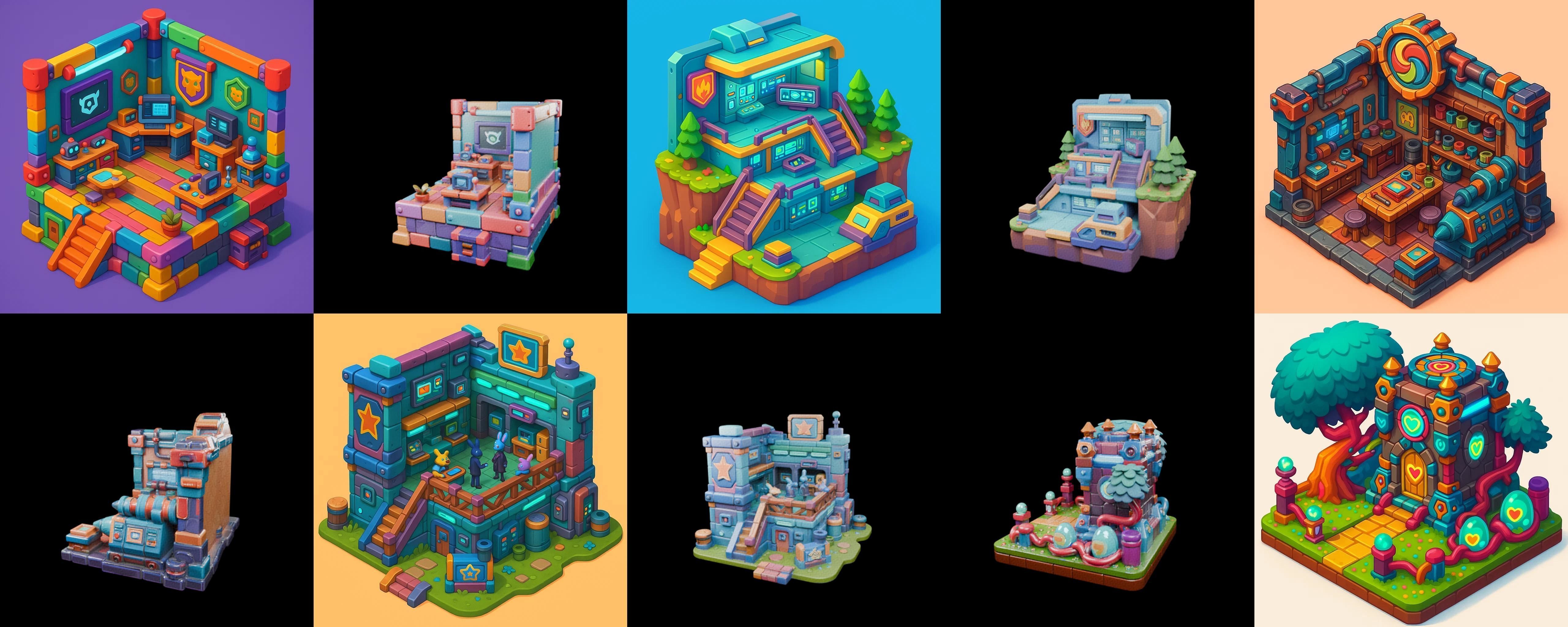 Building Color bundle 20 pack 100 glb Low-poly 3D model_10
