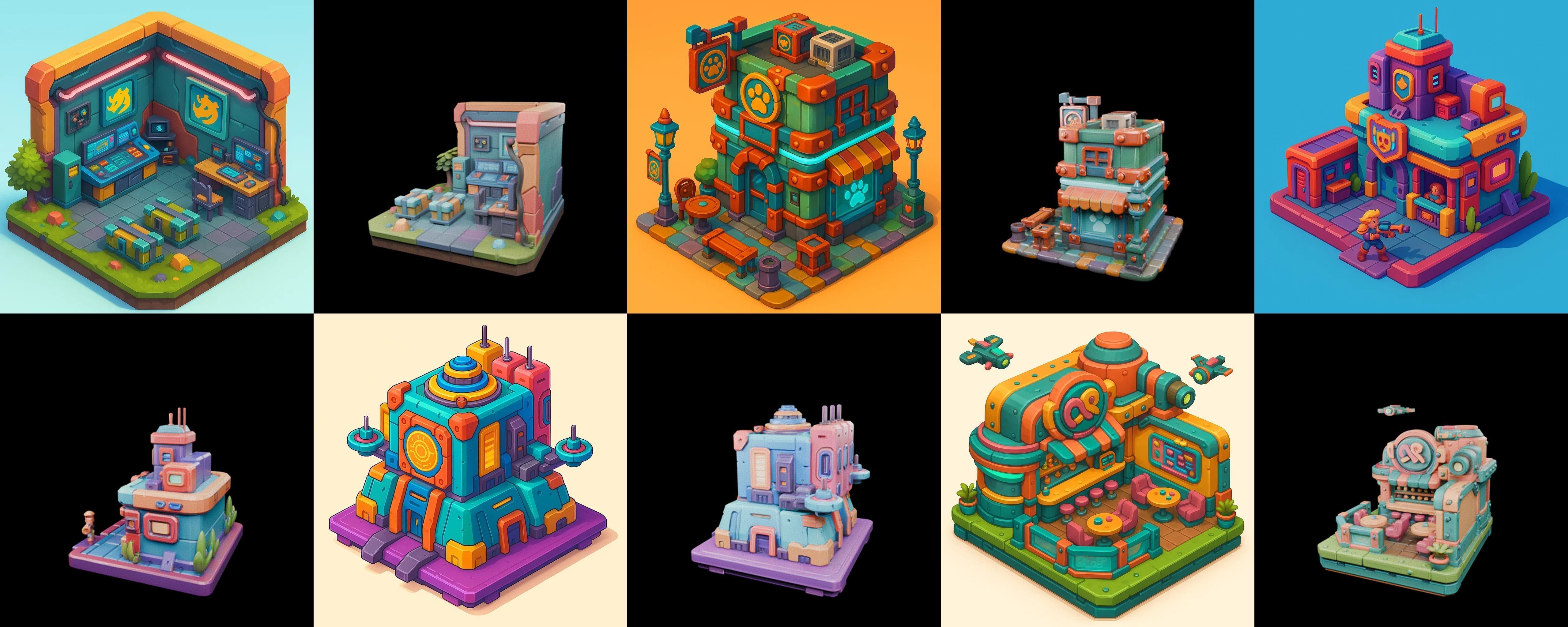 Building Color bundle 20 pack 100 glb Low-poly 3D model_17