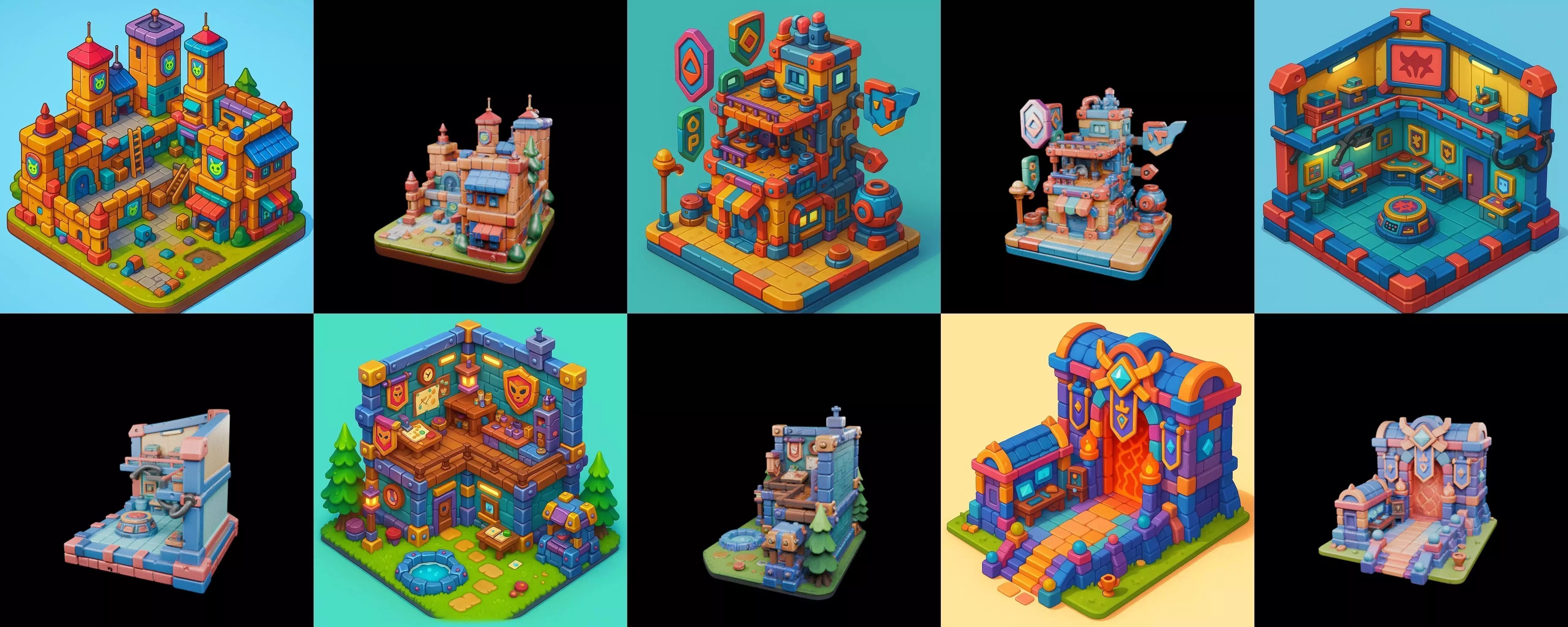 Building Color bundle 2 pack 100 glb Low-poly 3D model_0