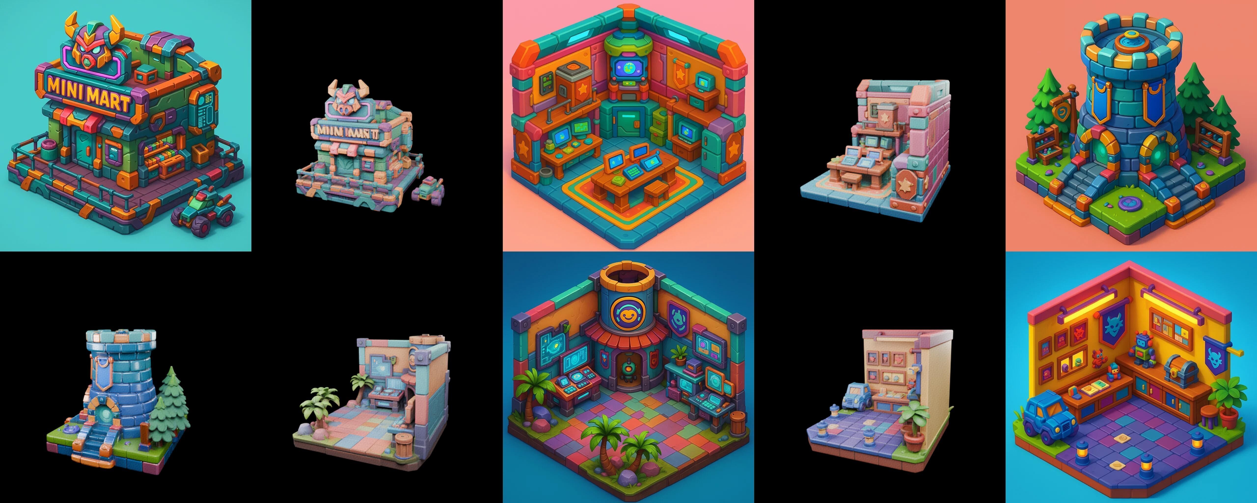 Building Color bundle 2 pack 100 glb Low-poly 3D model_8