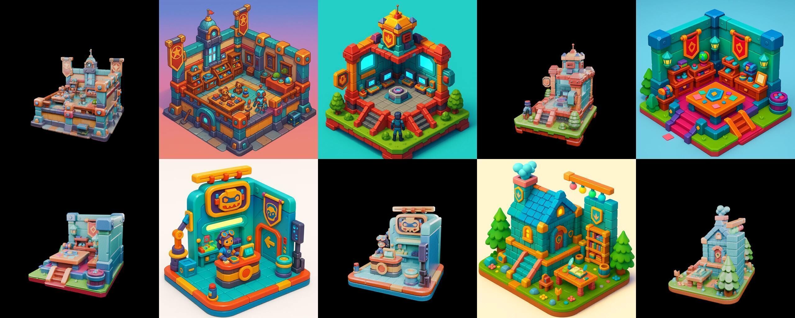 Building Color bundle 2 pack 100 glb Low-poly 3D model_5