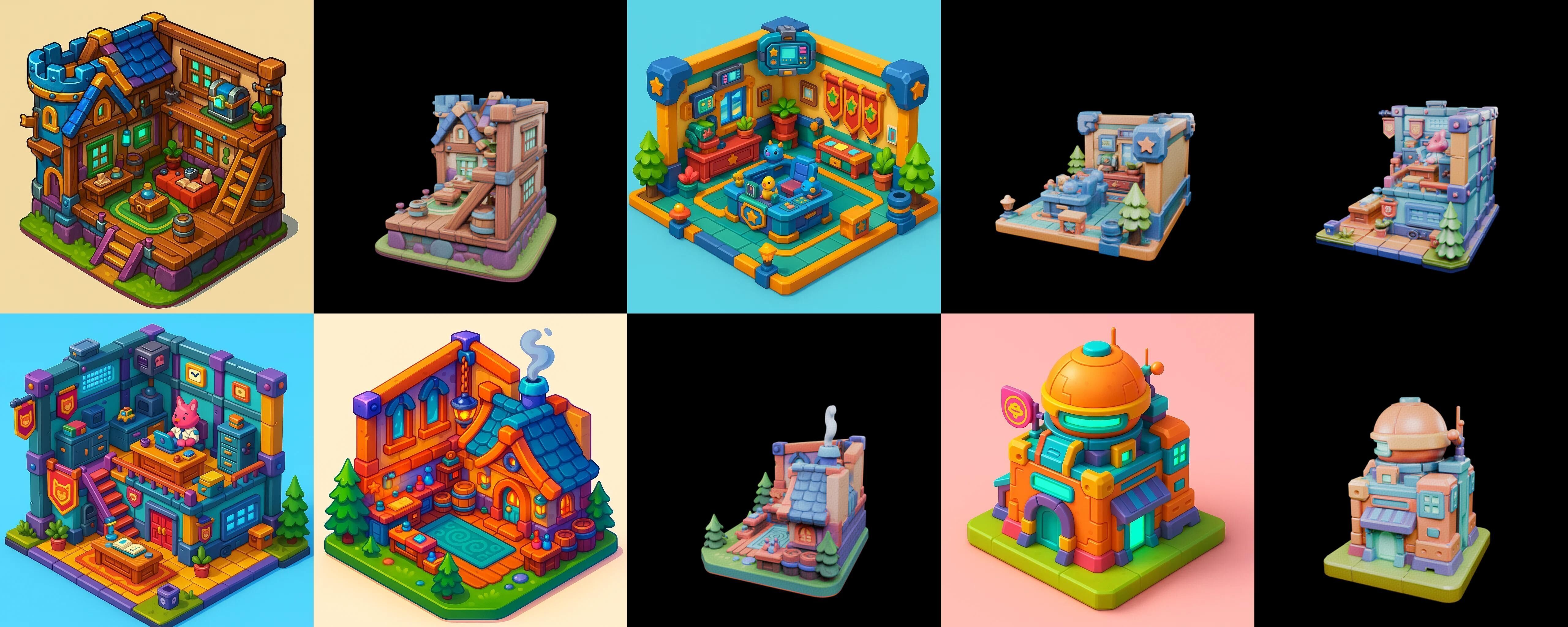 Building Color bundle 2 pack 100 glb Low-poly 3D model_9