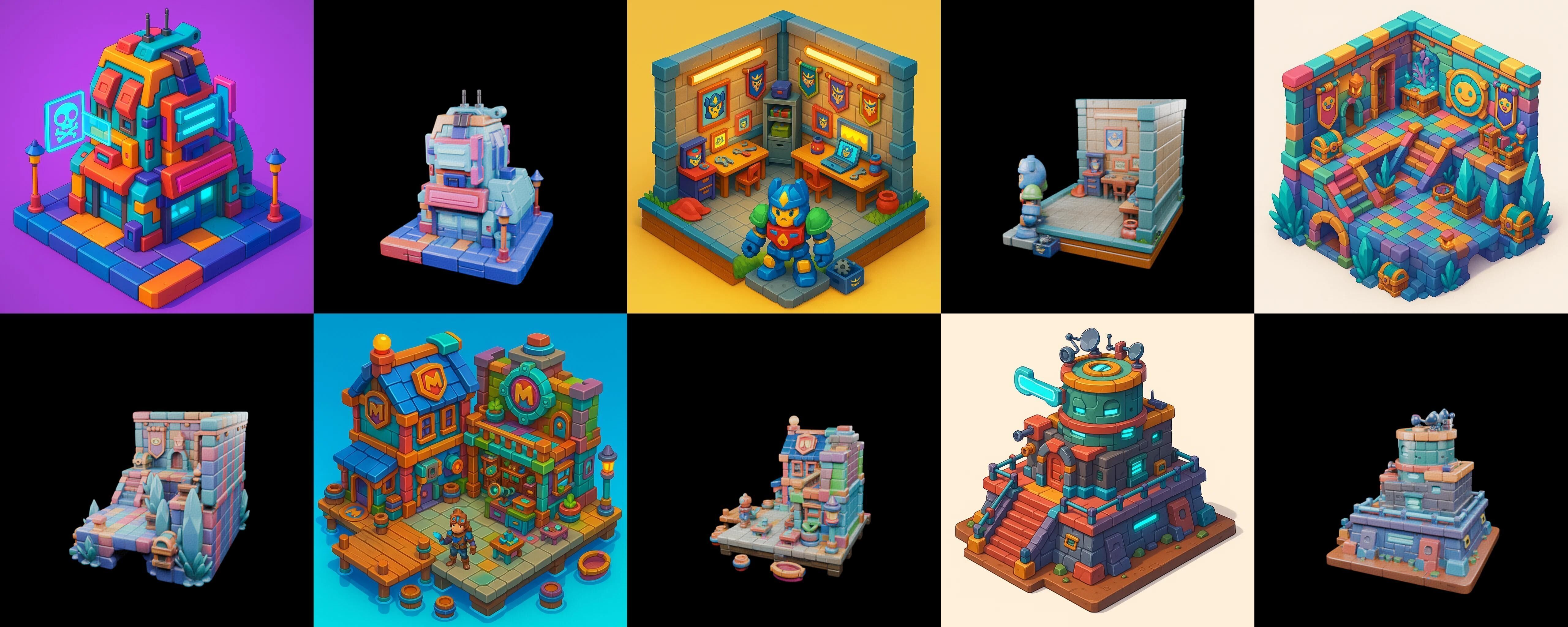 Building Color bundle 2 pack 100 glb Low-poly 3D model_4