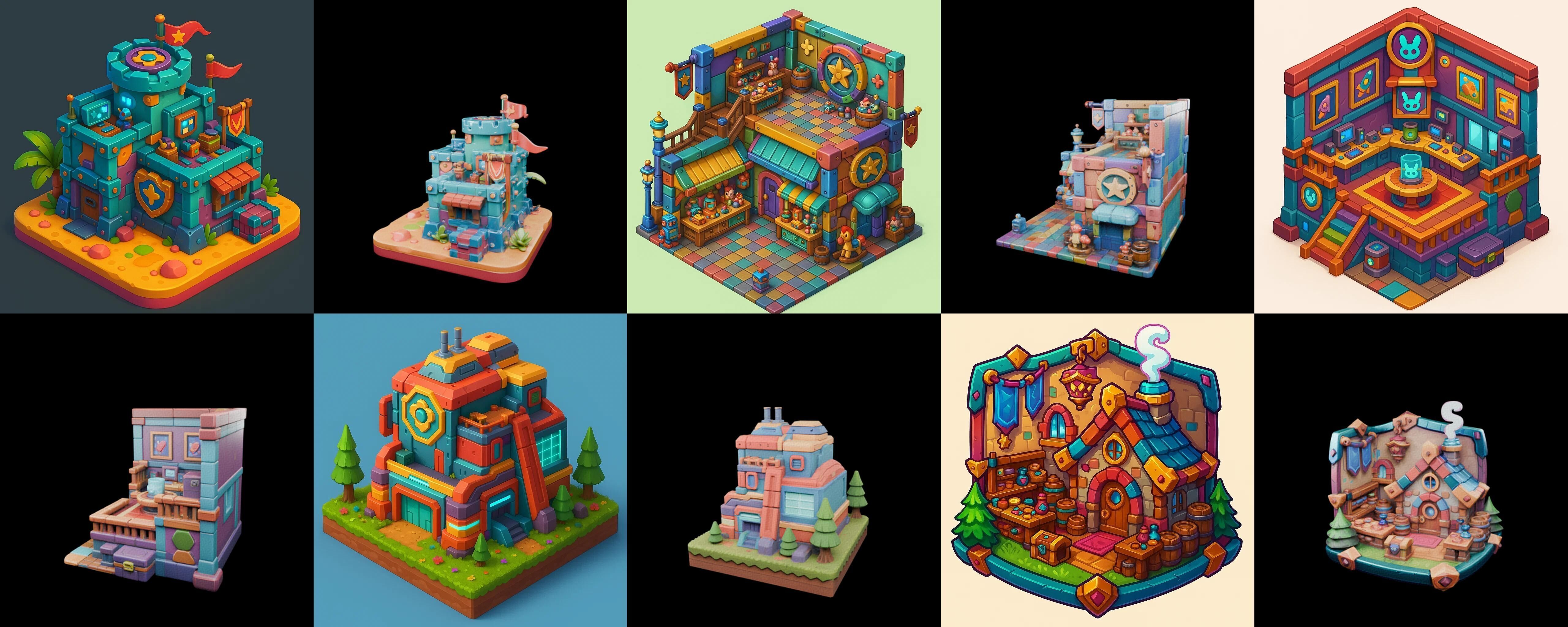 Building Color bundle 2 pack 100 glb Low-poly 3D model_11