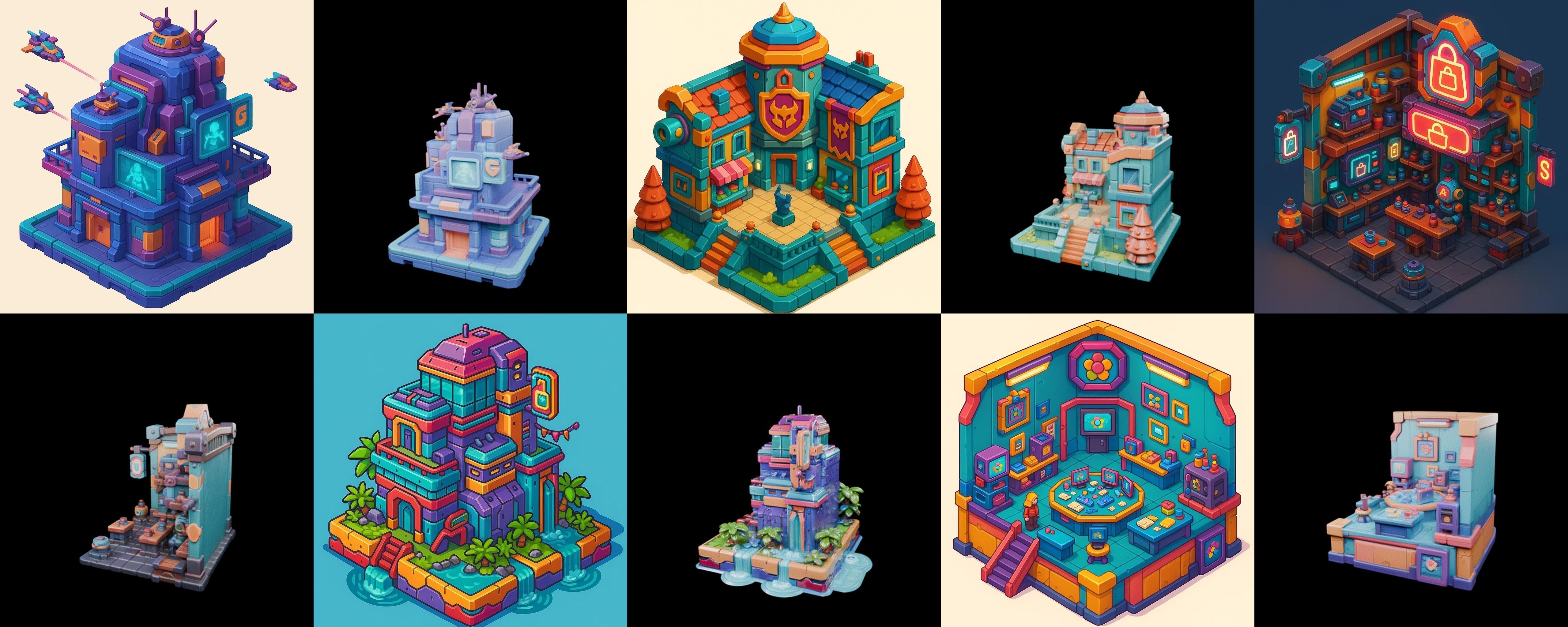 Building Color bundle 2 pack 100 glb Low-poly 3D model_1