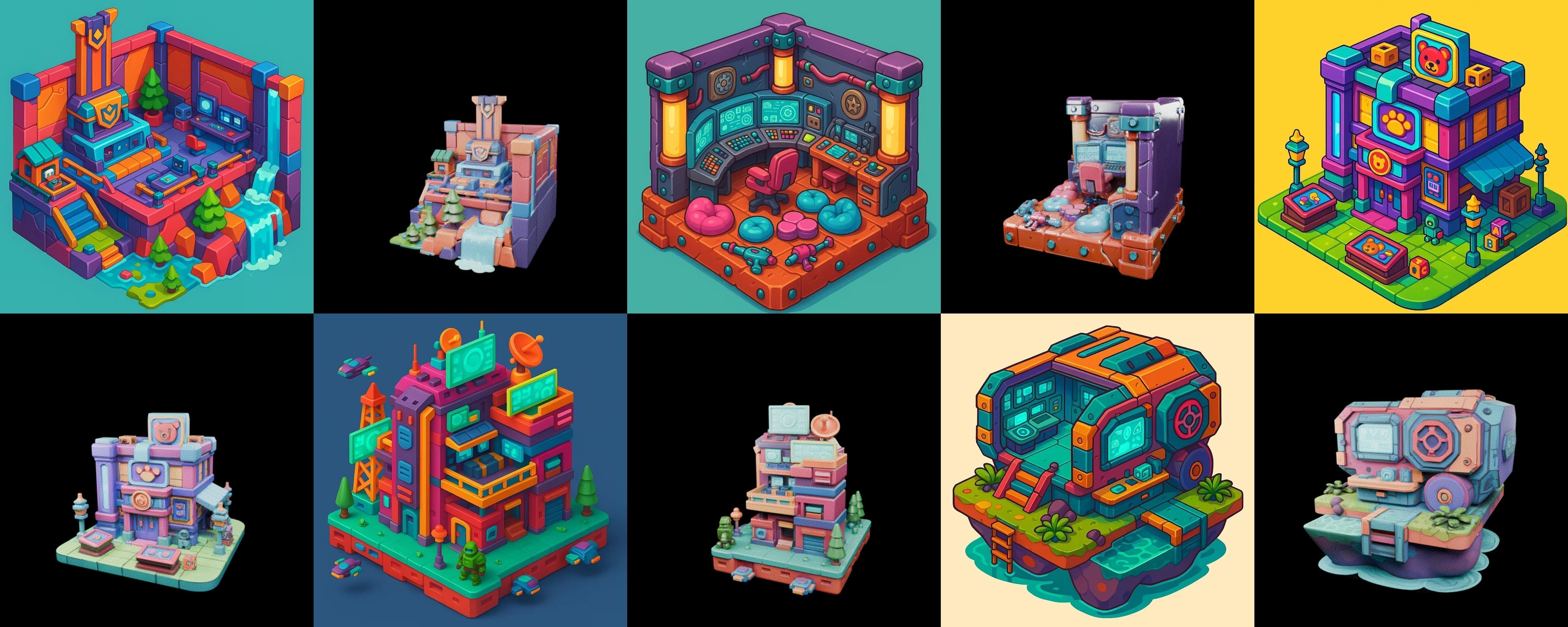 Building Color bundle 2 pack 100 glb Low-poly 3D model_13