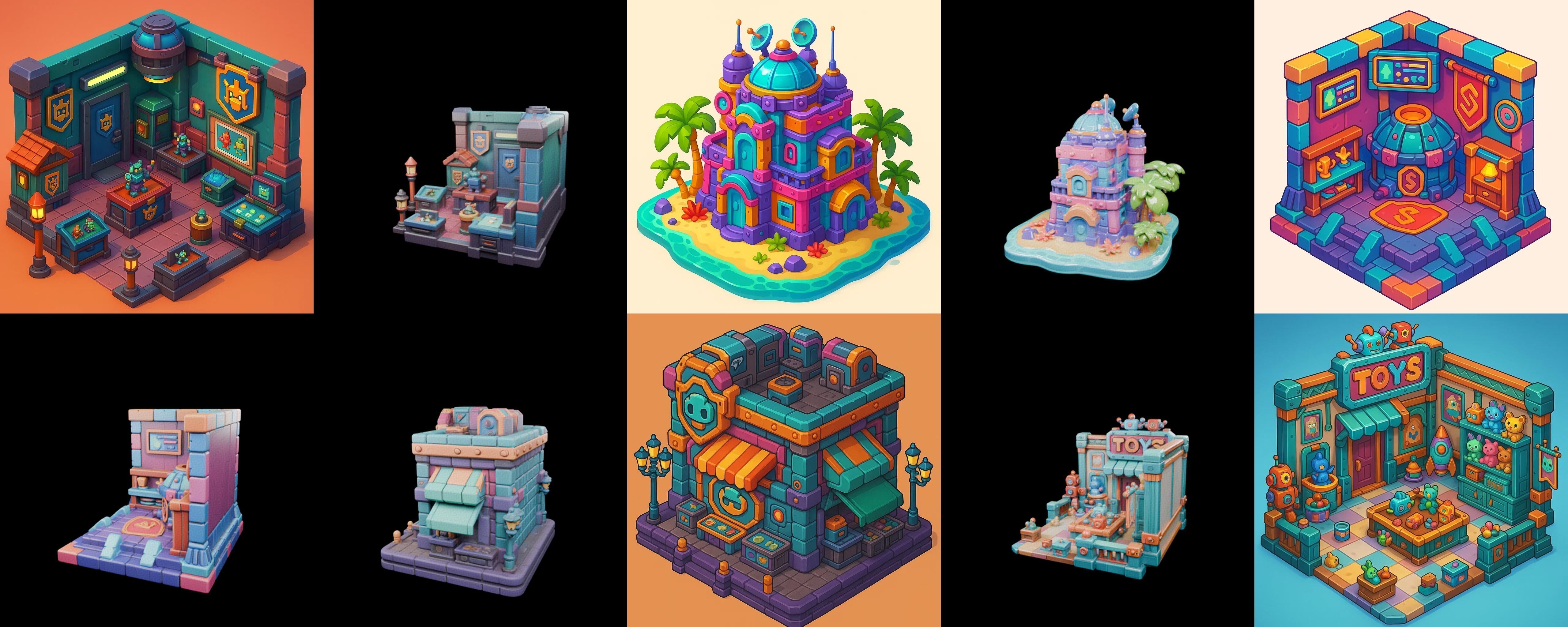 Building Color bundle 2 pack 100 glb Low-poly 3D model_10