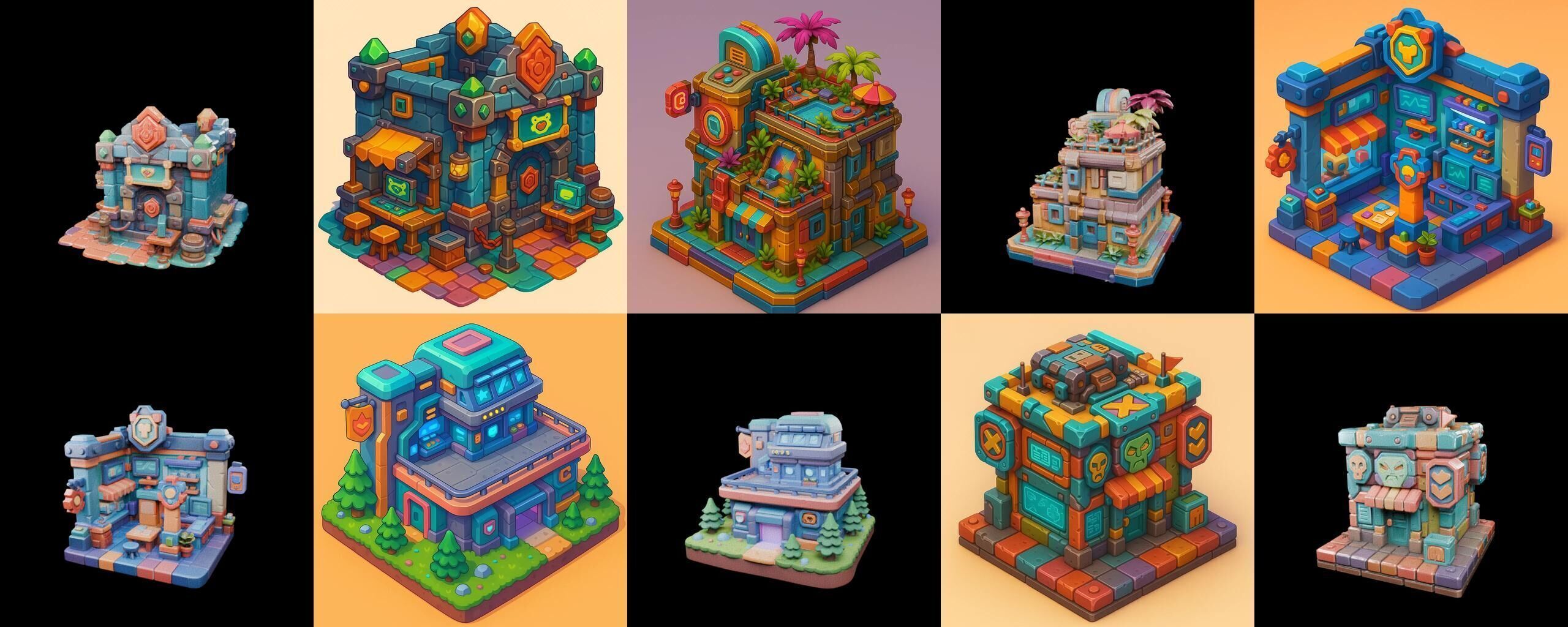 Building Color bundle 2 pack 100 glb Low-poly 3D model_15