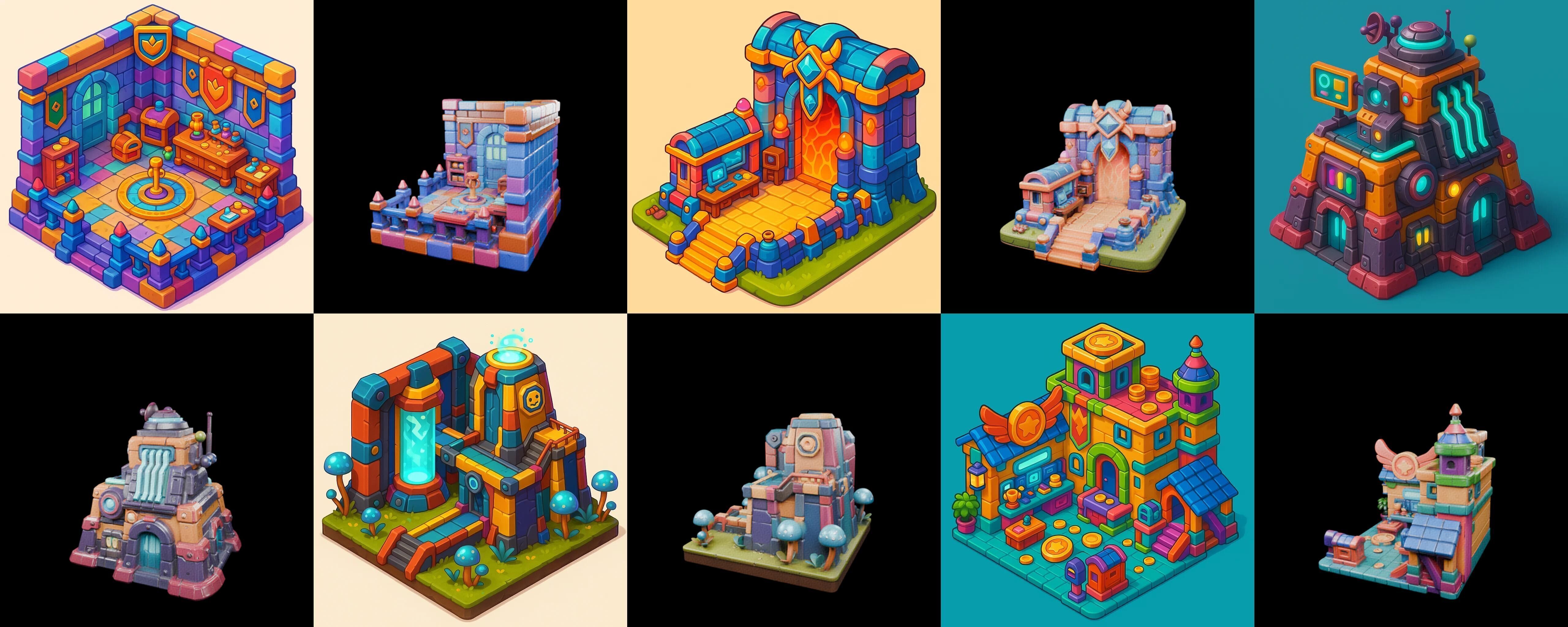 Building Color bundle 2 pack 100 glb Low-poly 3D model_17