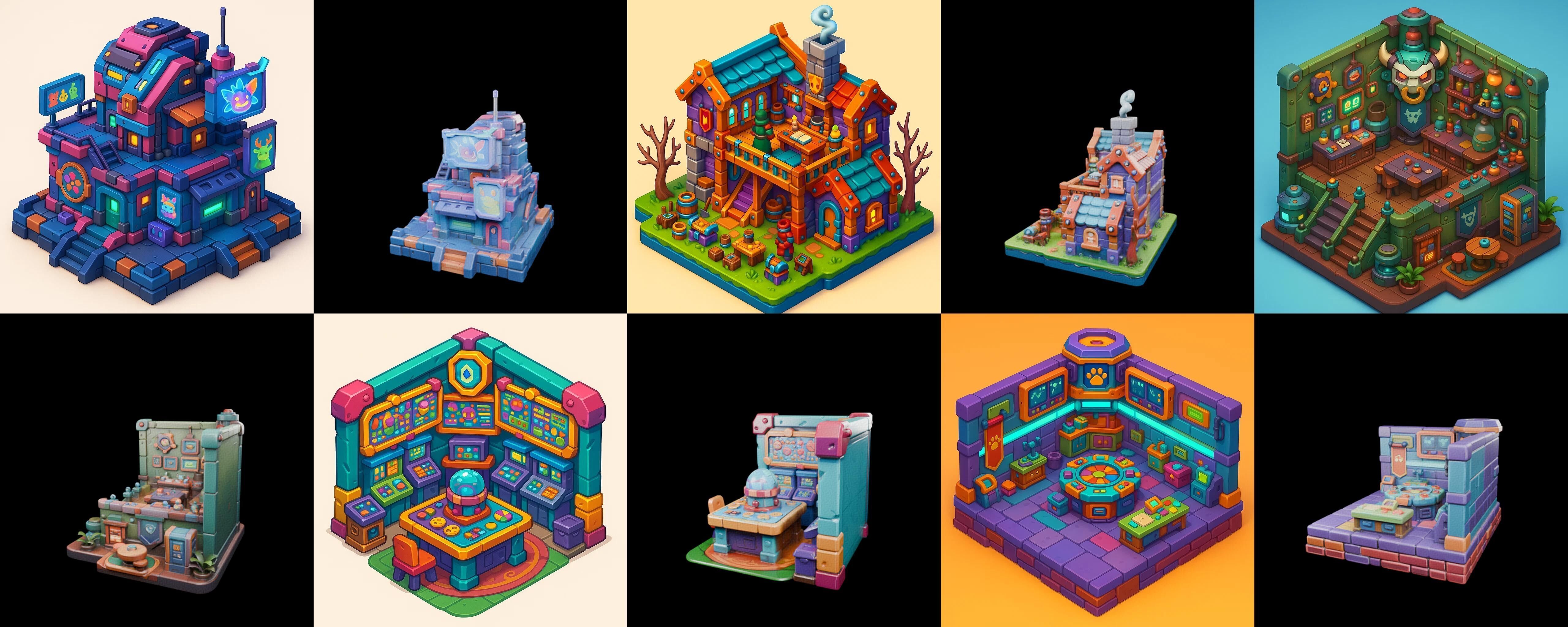 Building Color bundle 2 pack 100 glb Low-poly 3D model_3