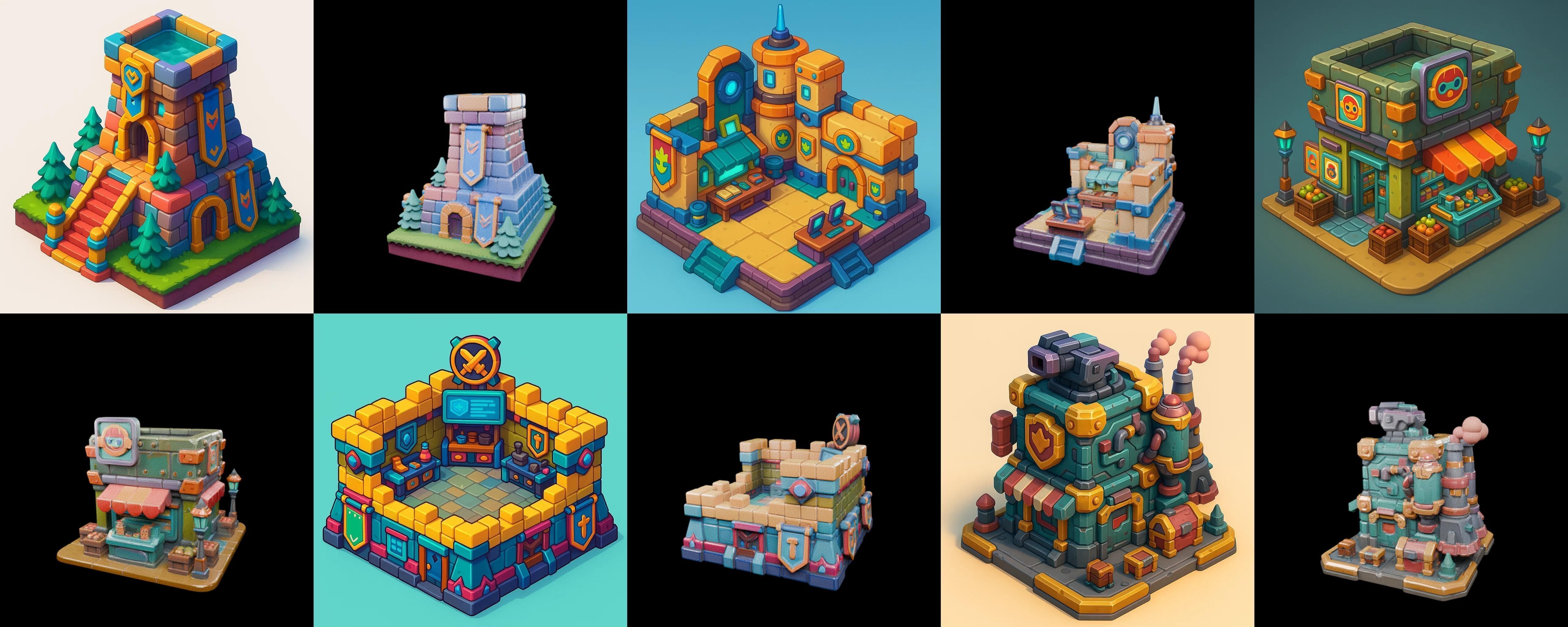 Building Color bundle 2 pack 100 glb Low-poly 3D model_16