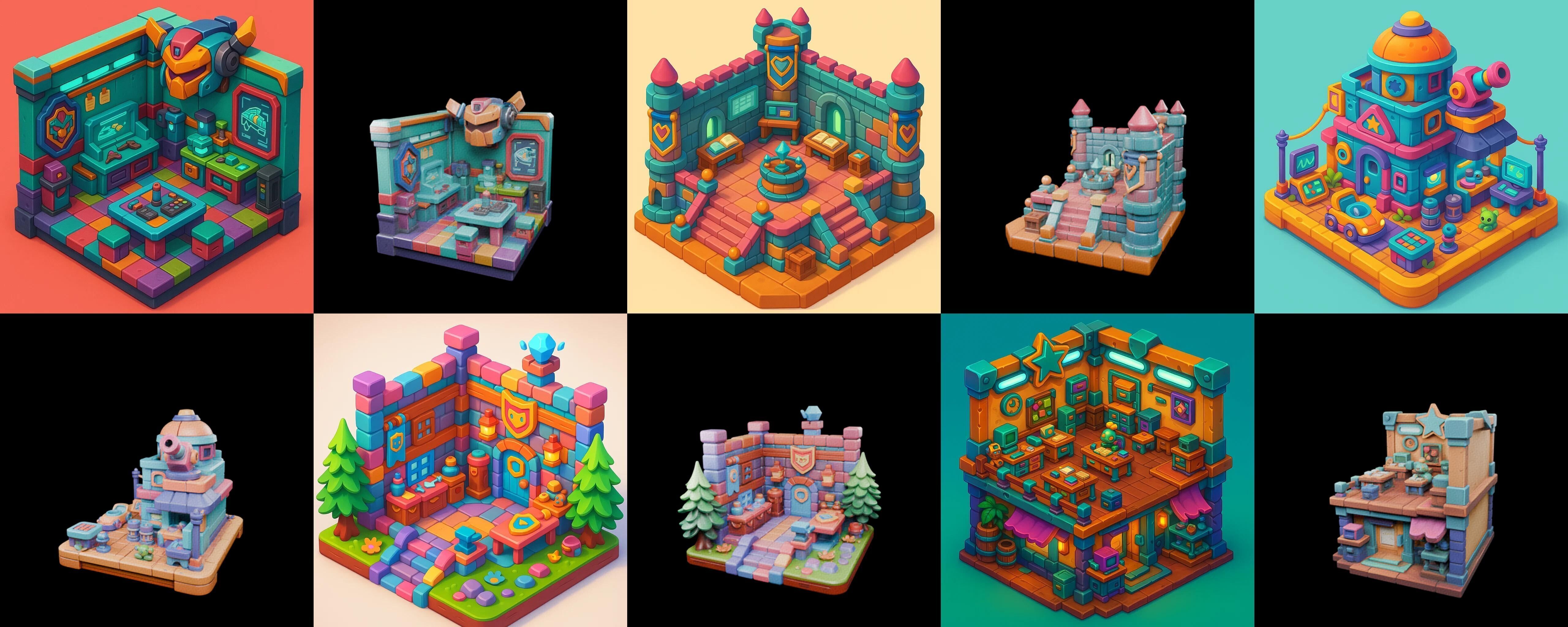 Building Color bundle 2 pack 100 glb Low-poly 3D model_6
