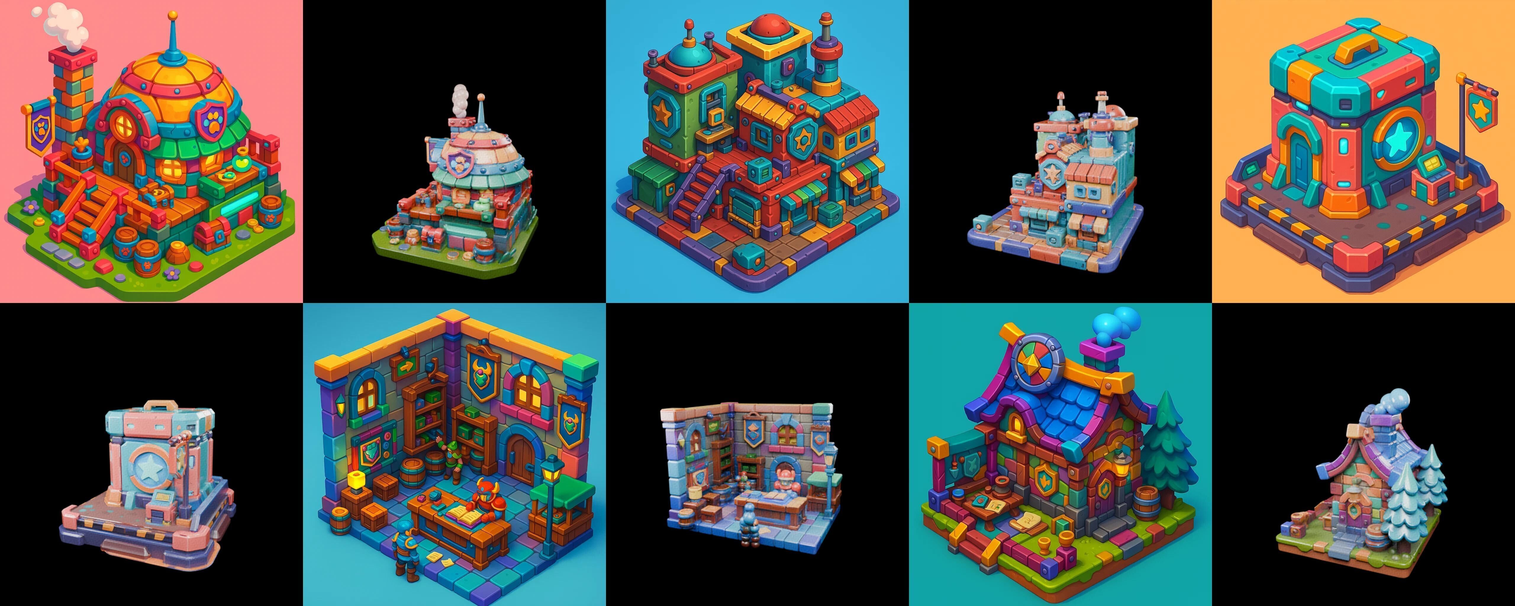 Building Color bundle 2 pack 100 glb Low-poly 3D model_7
