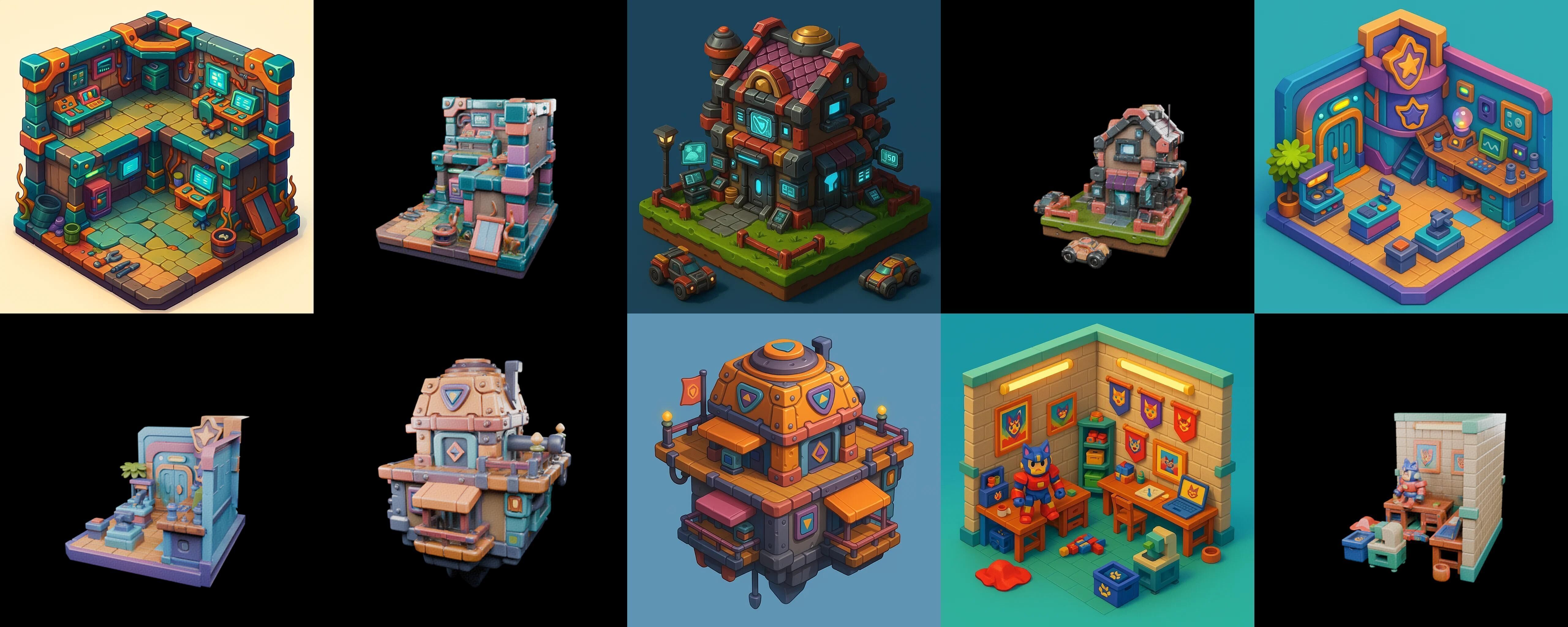 Building Color bundle 2 pack 100 glb Low-poly 3D model_18