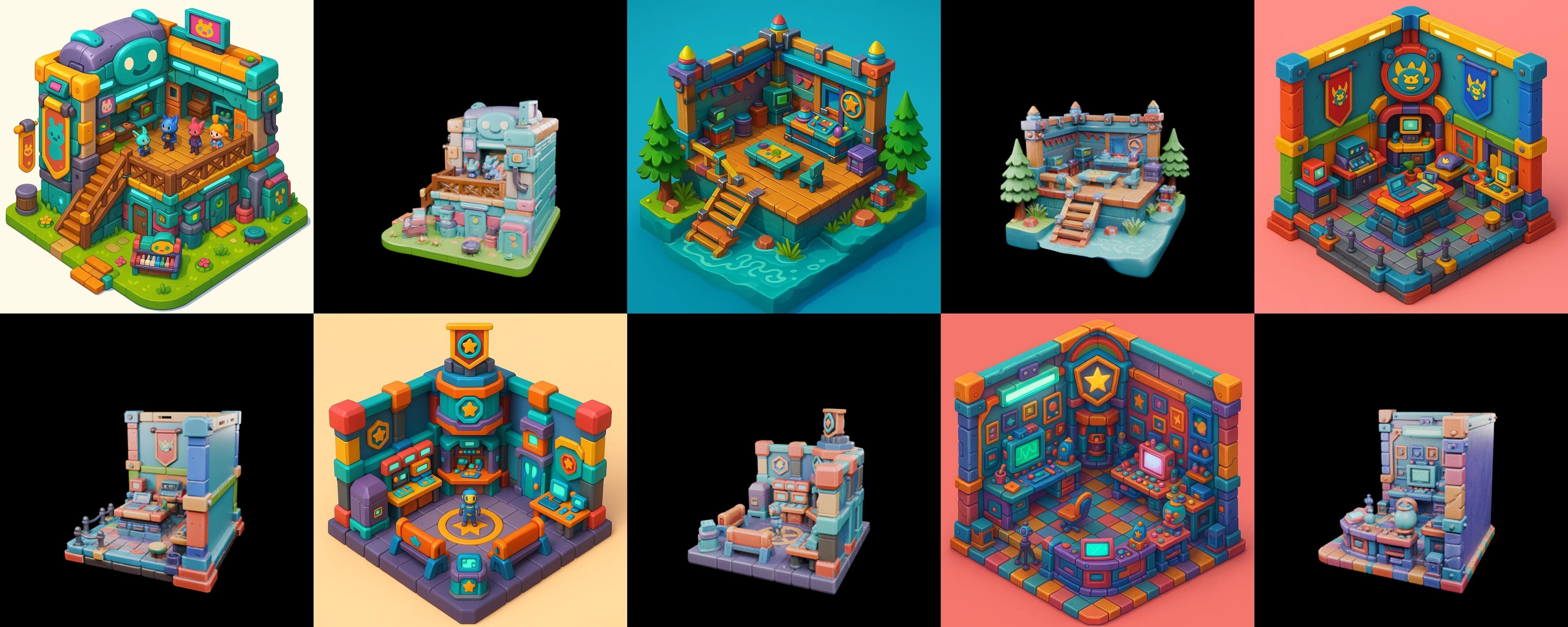 Building Color bundle 2 pack 100 glb Low-poly 3D model_12