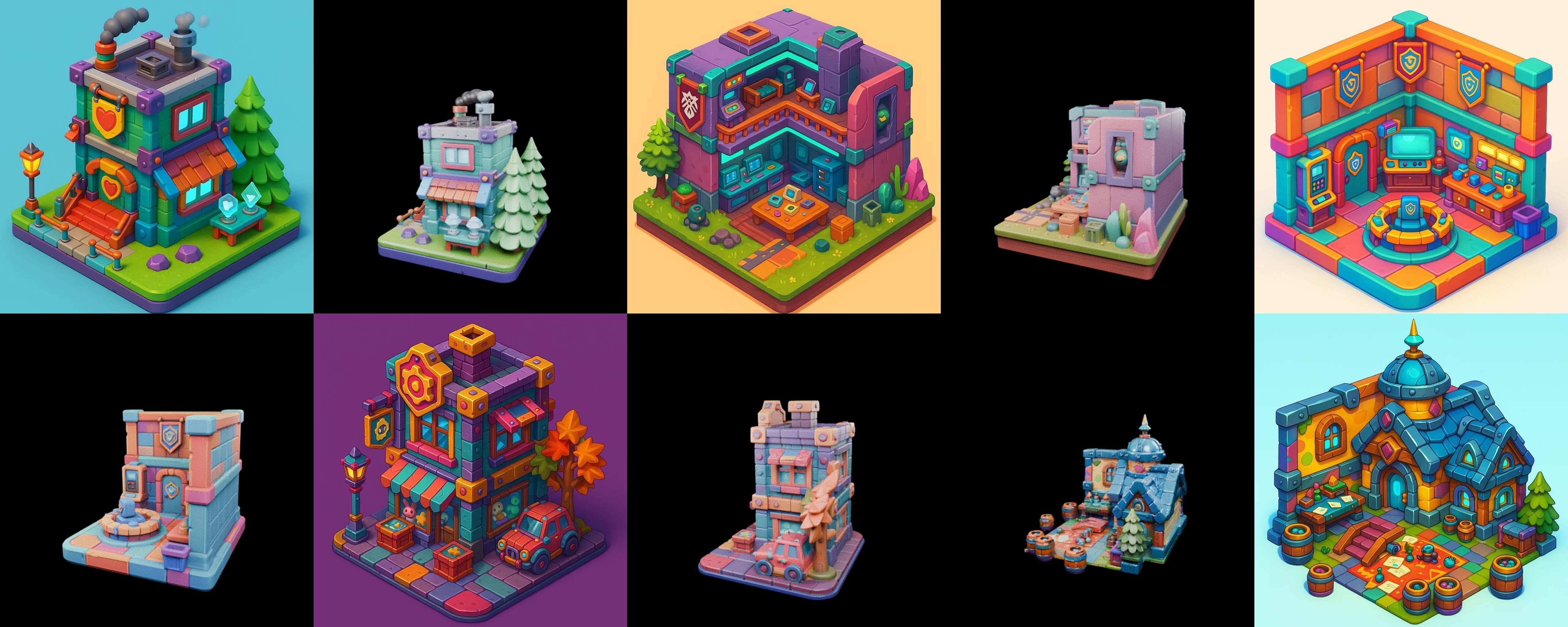 Building Color bundle 2 pack 100 glb Low-poly 3D model_14