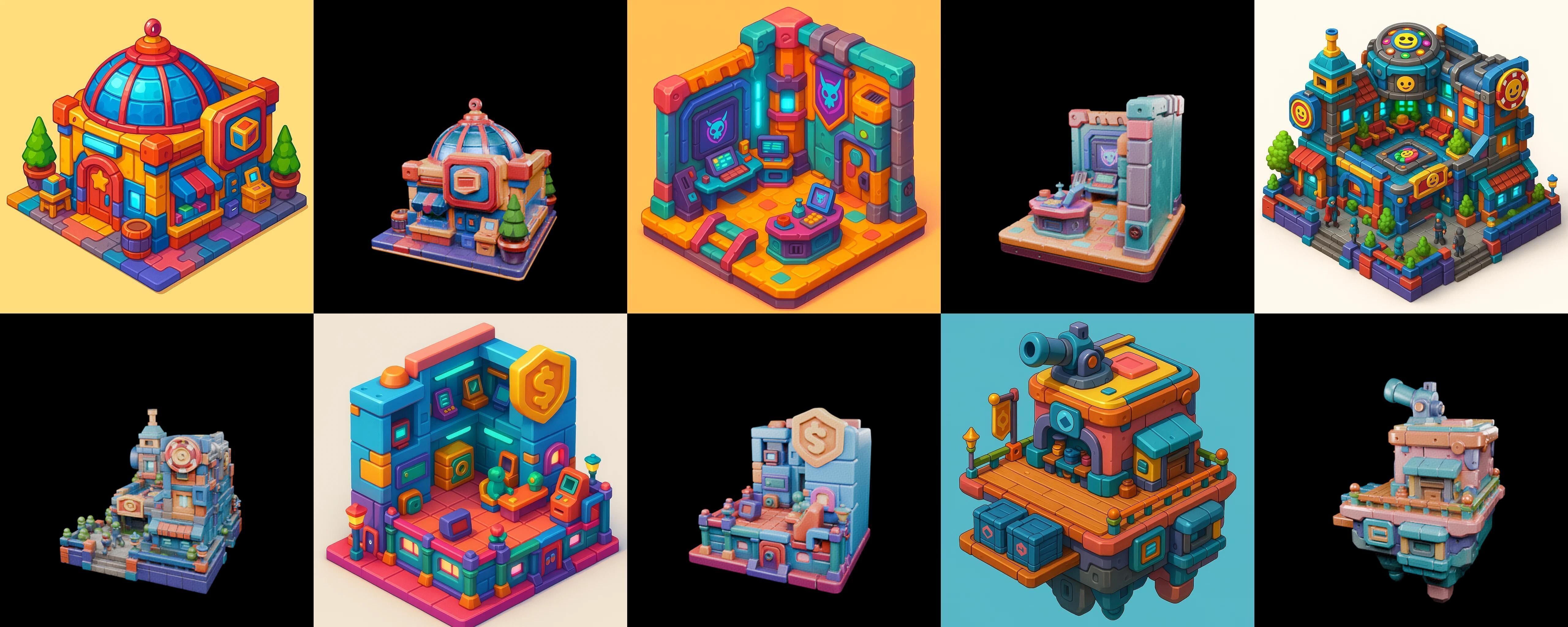 Building Color bundle 2 pack 100 glb Low-poly 3D model_2