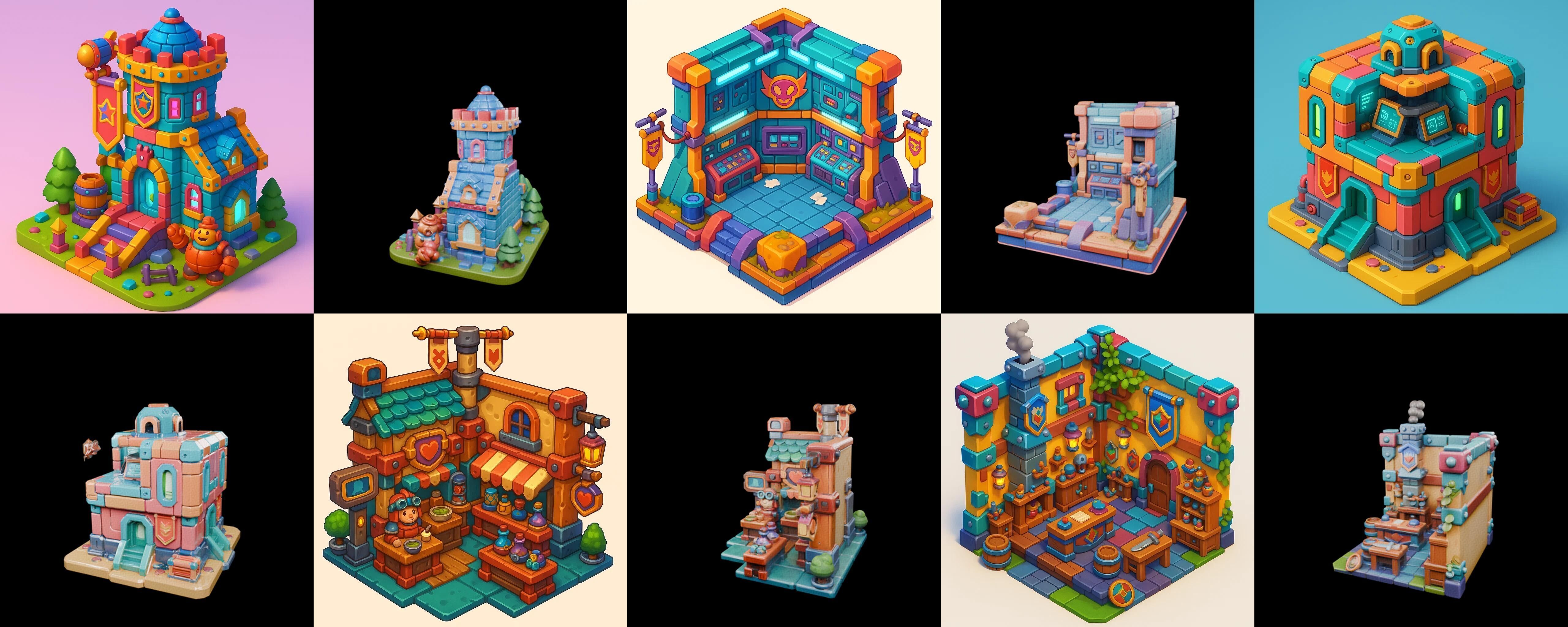 Building Color bundle 19 pack 100 glb Low-poly 3D model_7